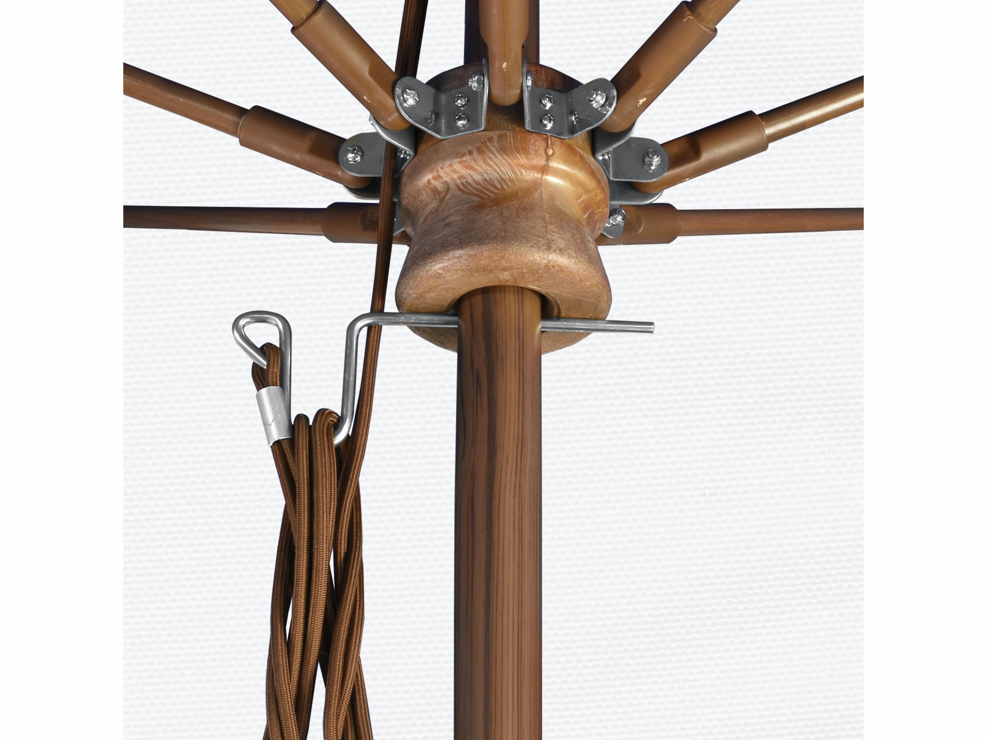 California Patio Umbrella Custom Madera Series Faux Wood Aluminum Market 11 Foot Octagon Pulley Lift Patio Umbrella