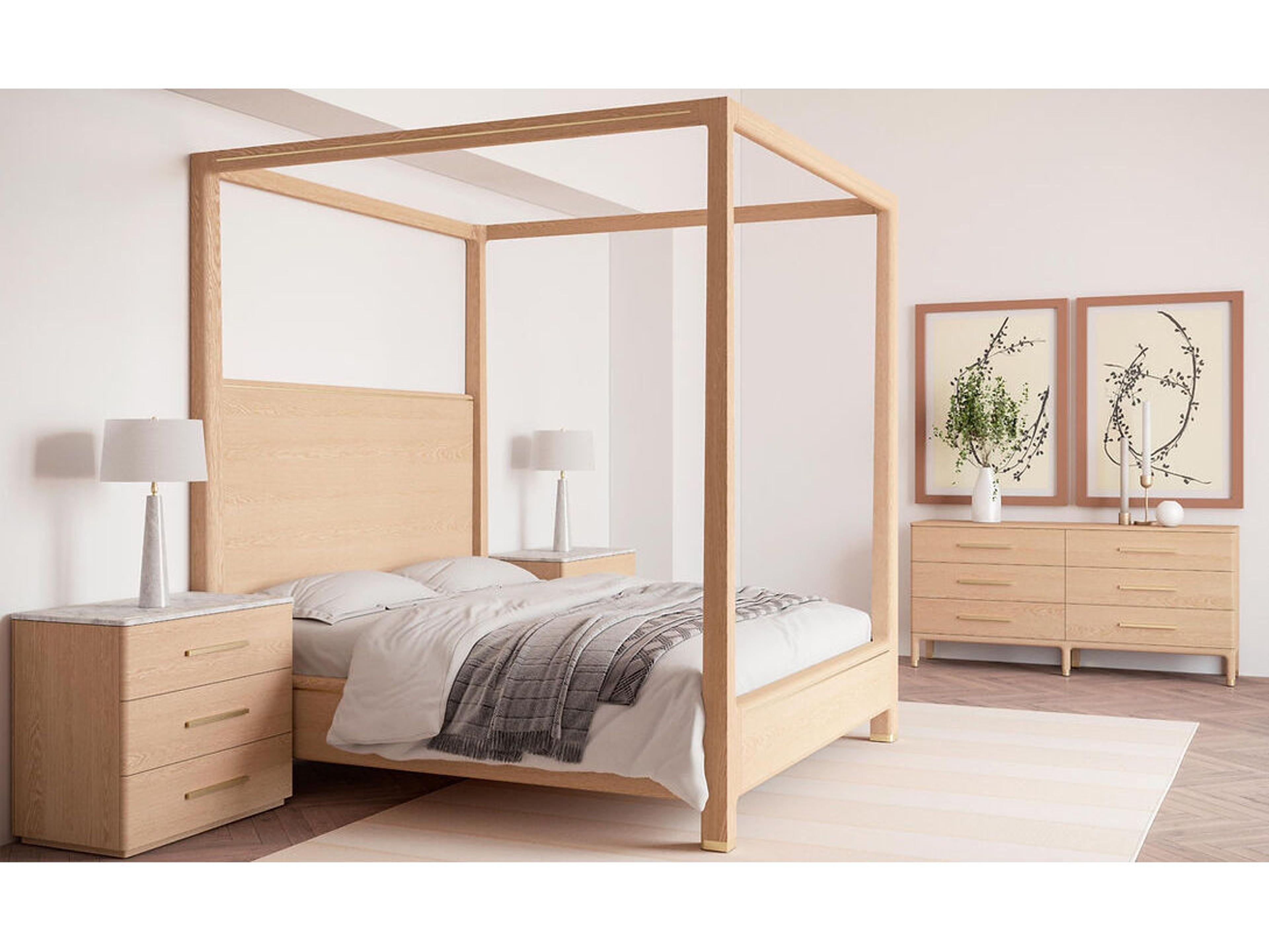 Case & Canvas Angelo Oak Wood Queen Four Poster Bed