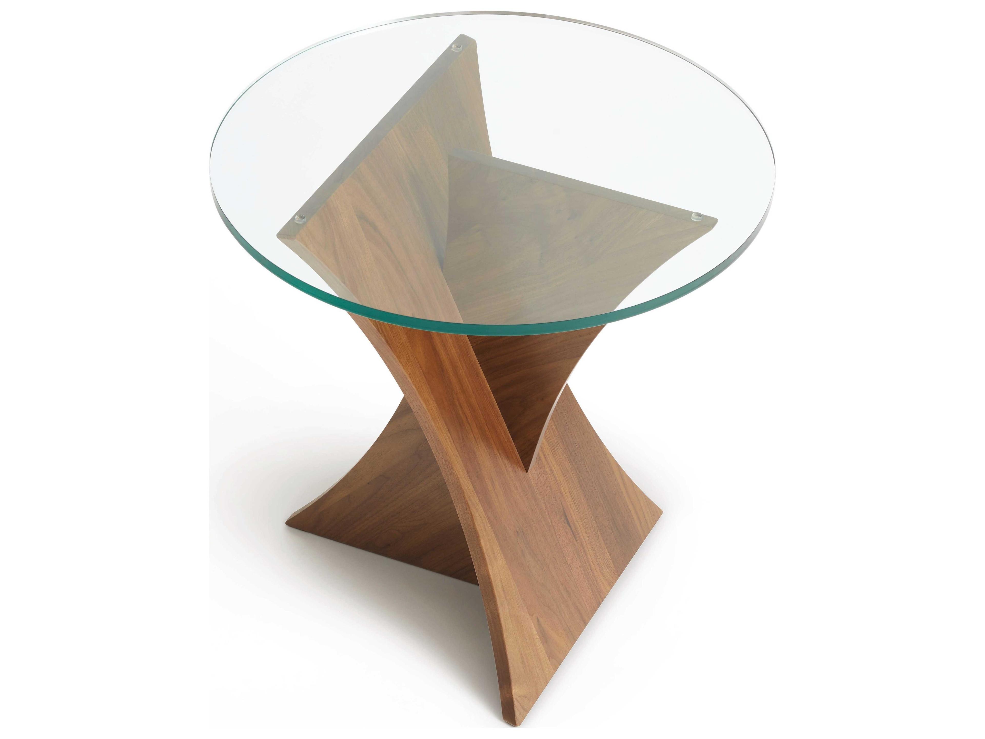 Copeland Statements Round Glass Clear Natural Walnut End Table