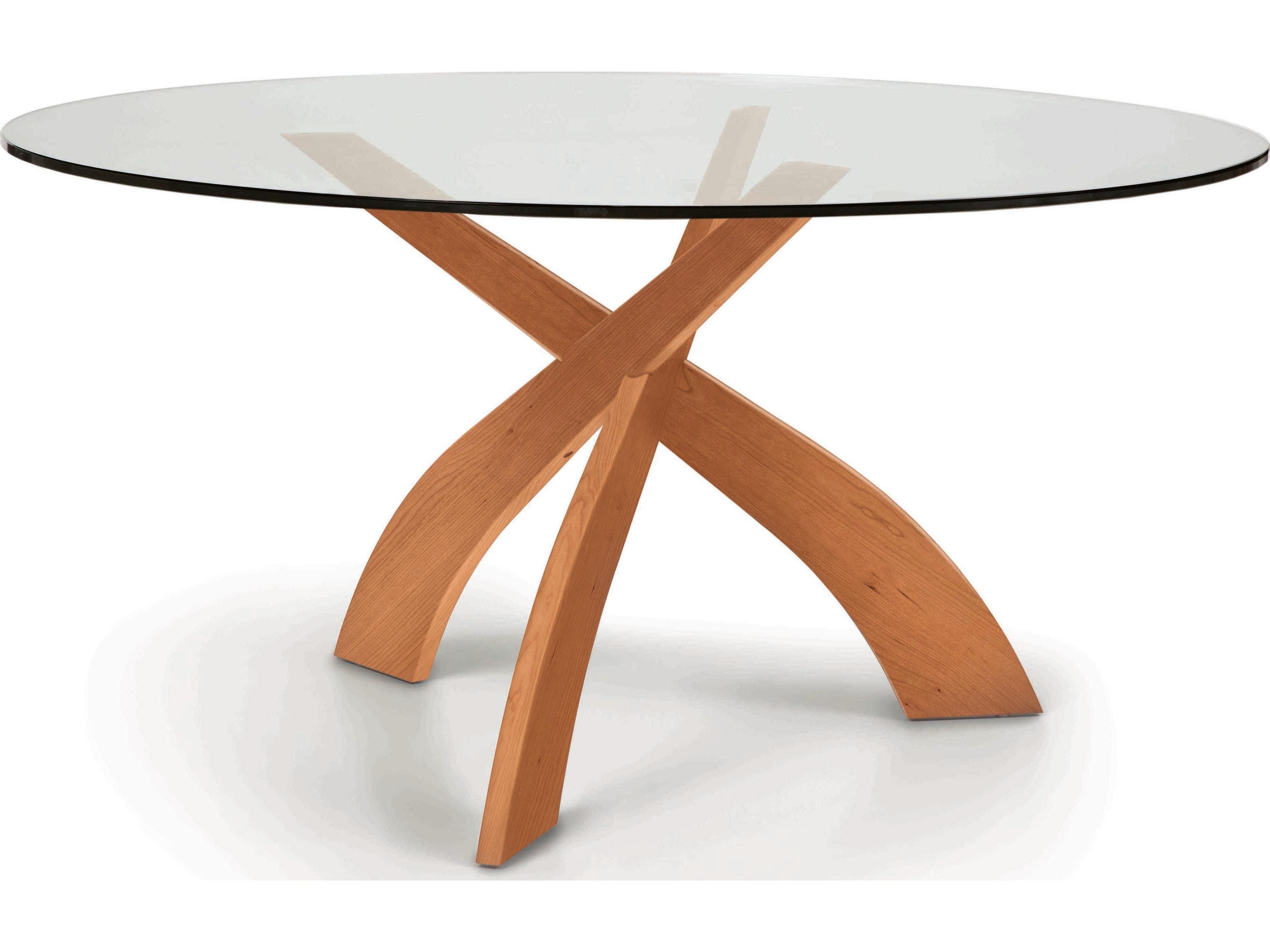 Round Dining Table Entwine 60 Inch Glass Top Solid Wood Base