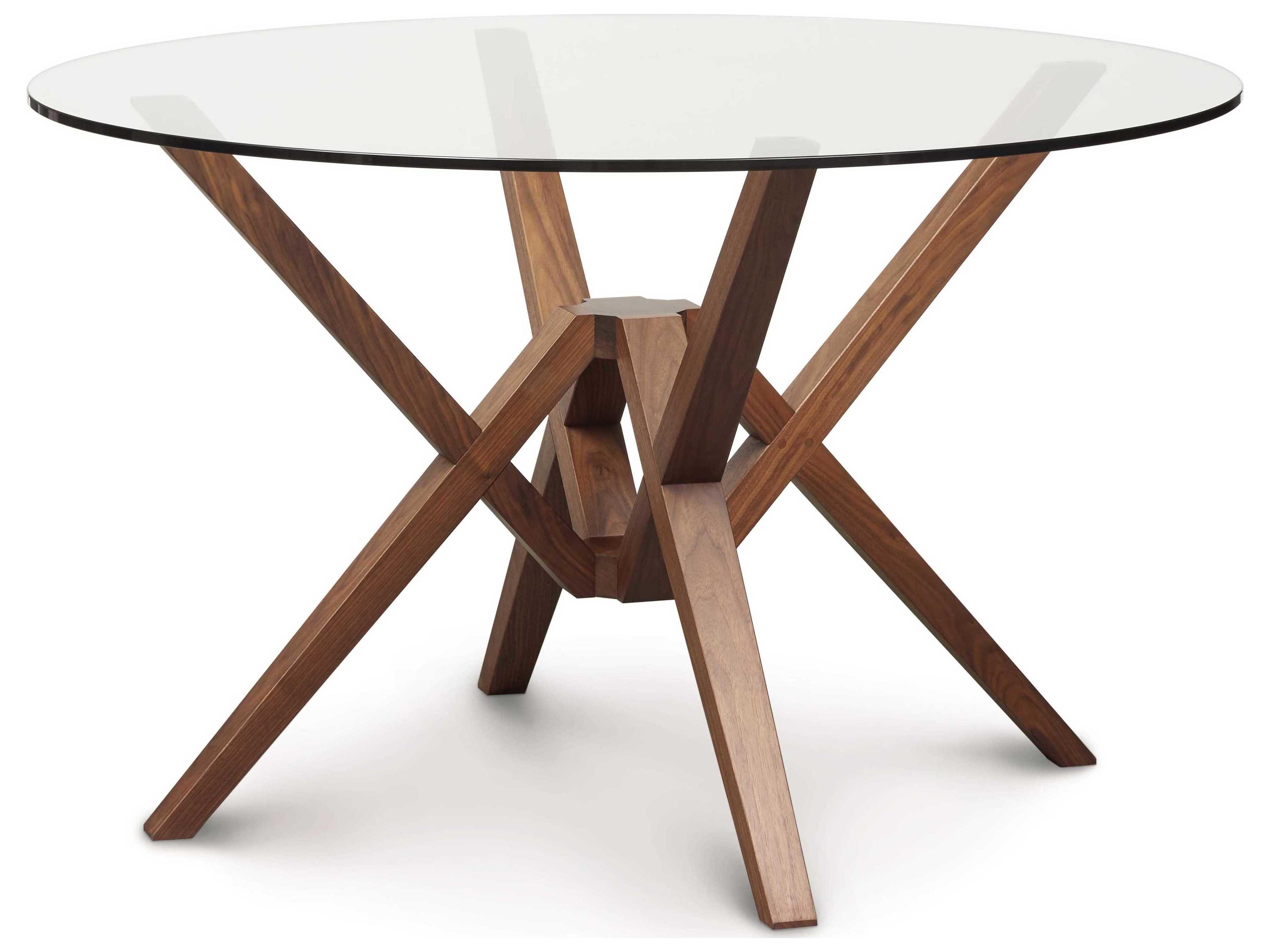 Exeter Round Glass Dining Table 48 Inch Solid Wood Base