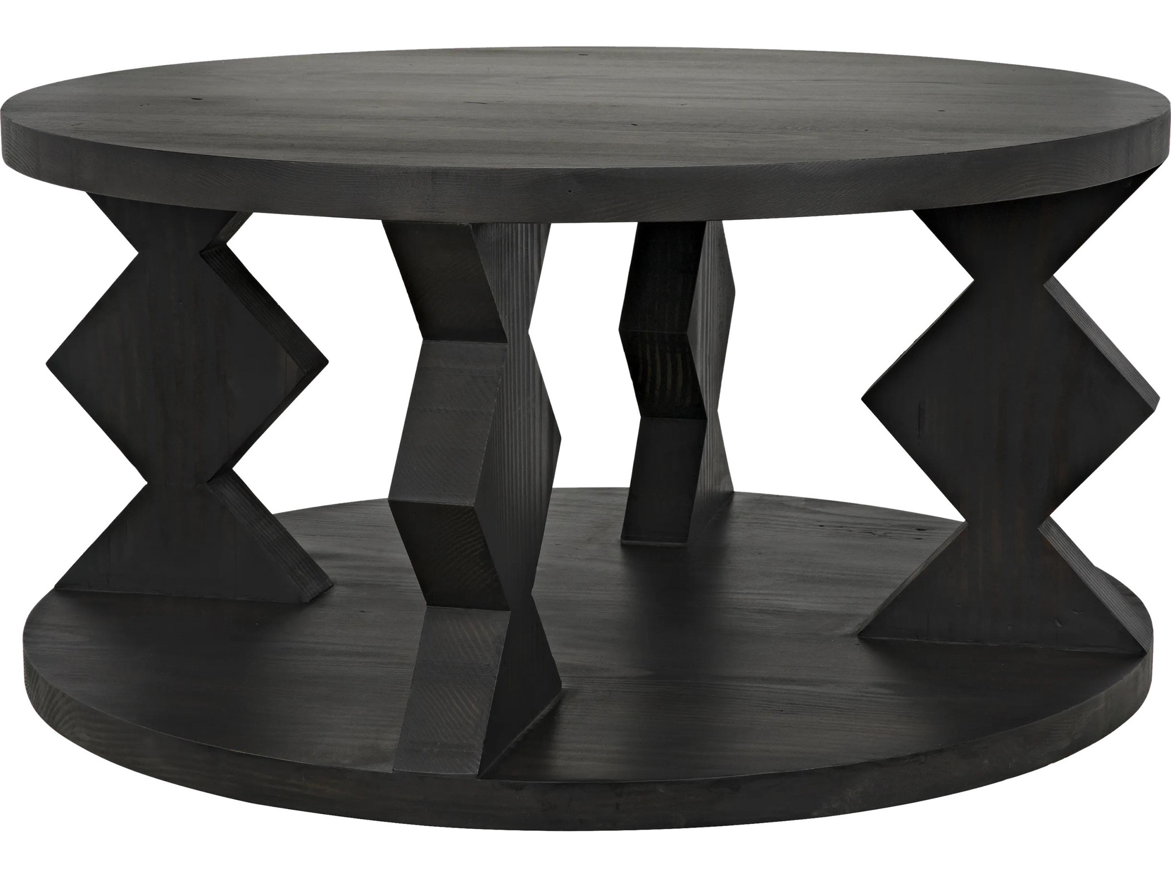 Ruth Round Wood Black Wax Coffee Table