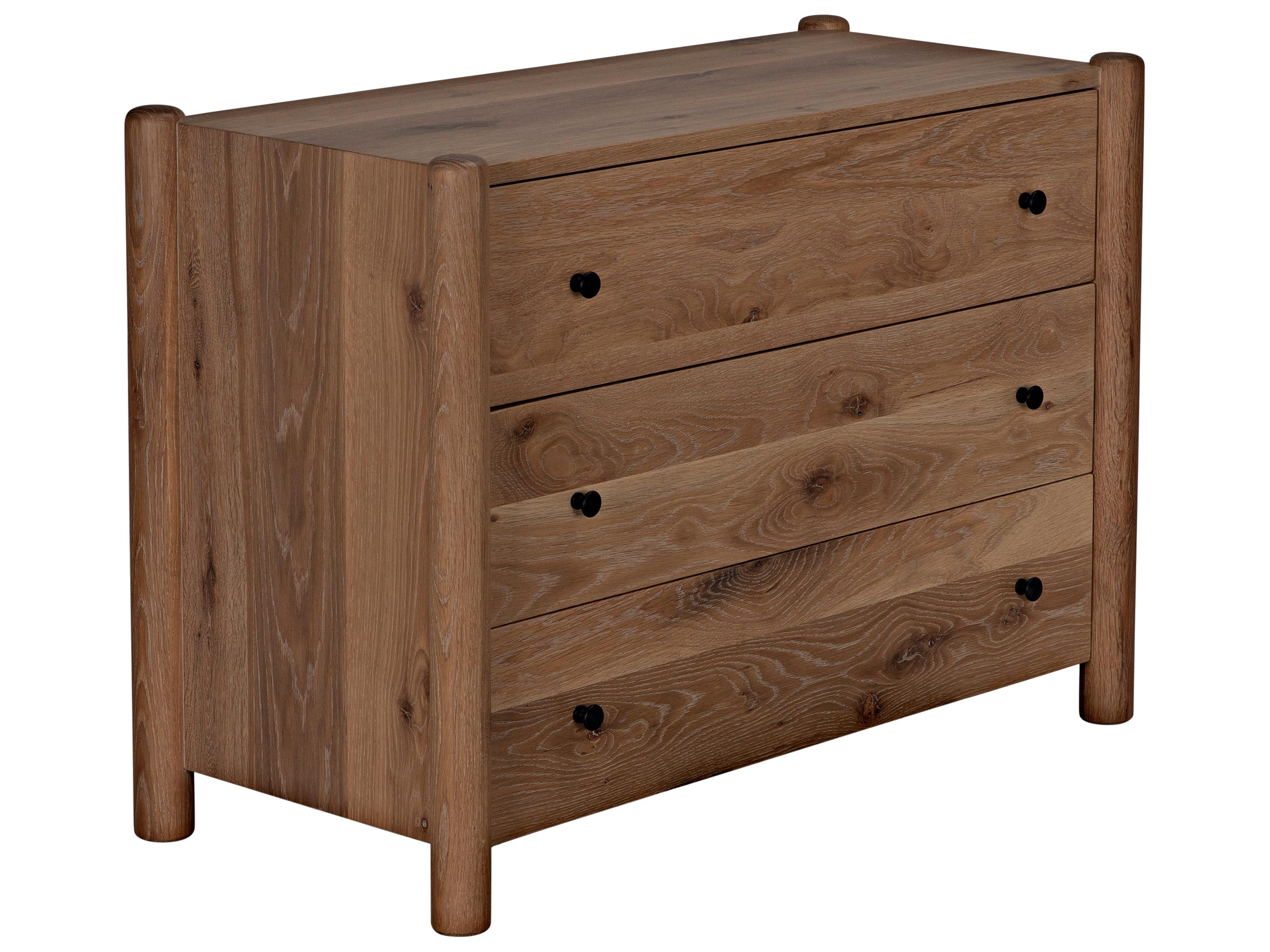 Dillon 3-Drawers Brown Oak Wood Dresser