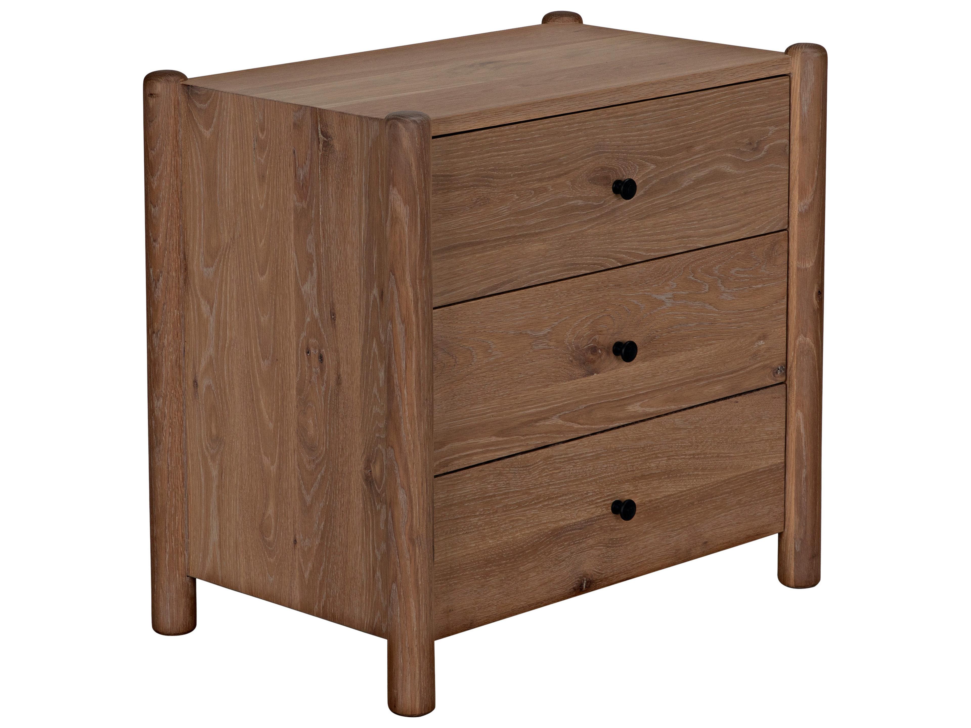 Cody 3-Drawers Brown Oak Wood Nightstand