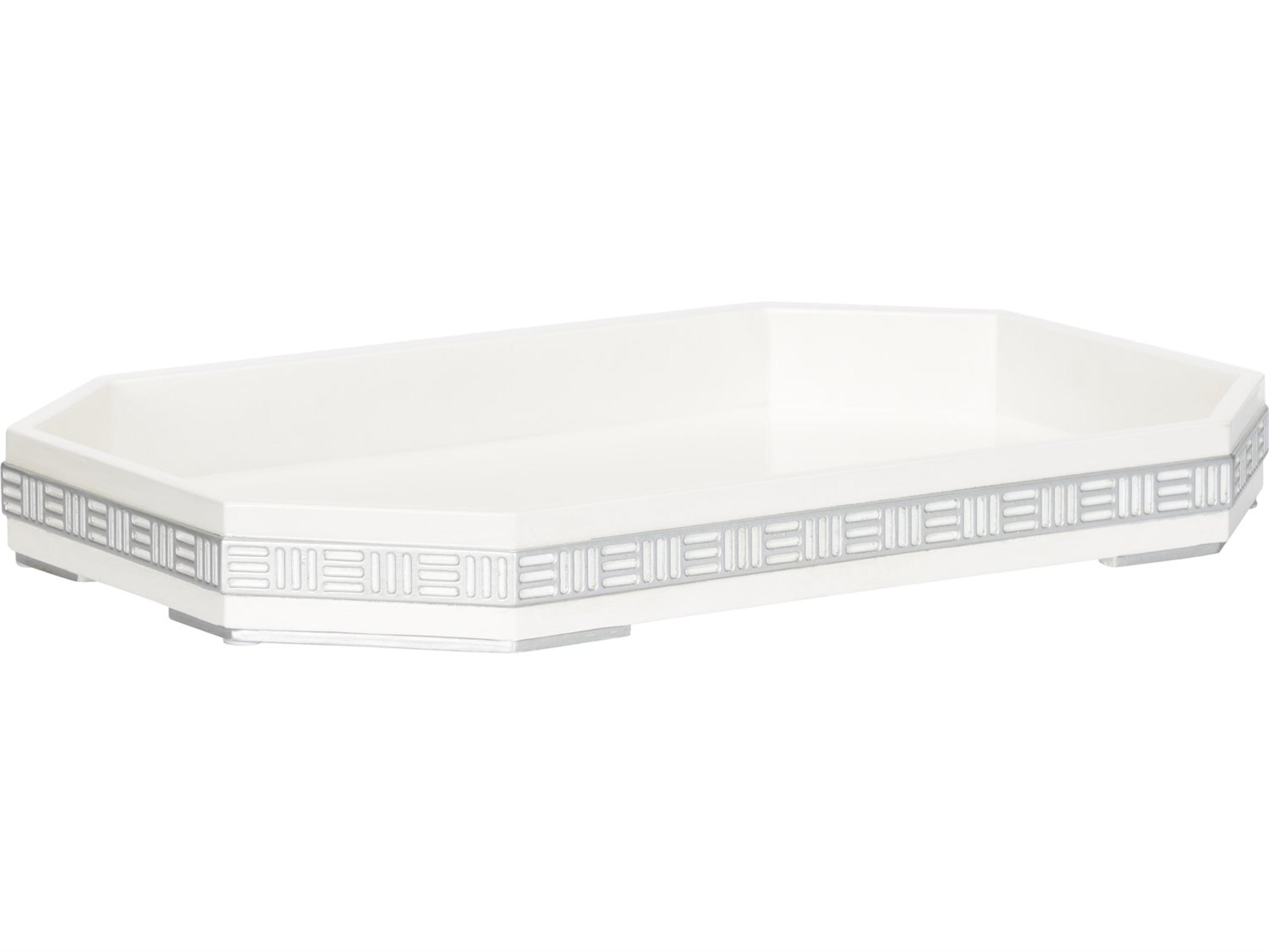 Elizabeth Wicker Ambrose White Cream Silver Serving Tray