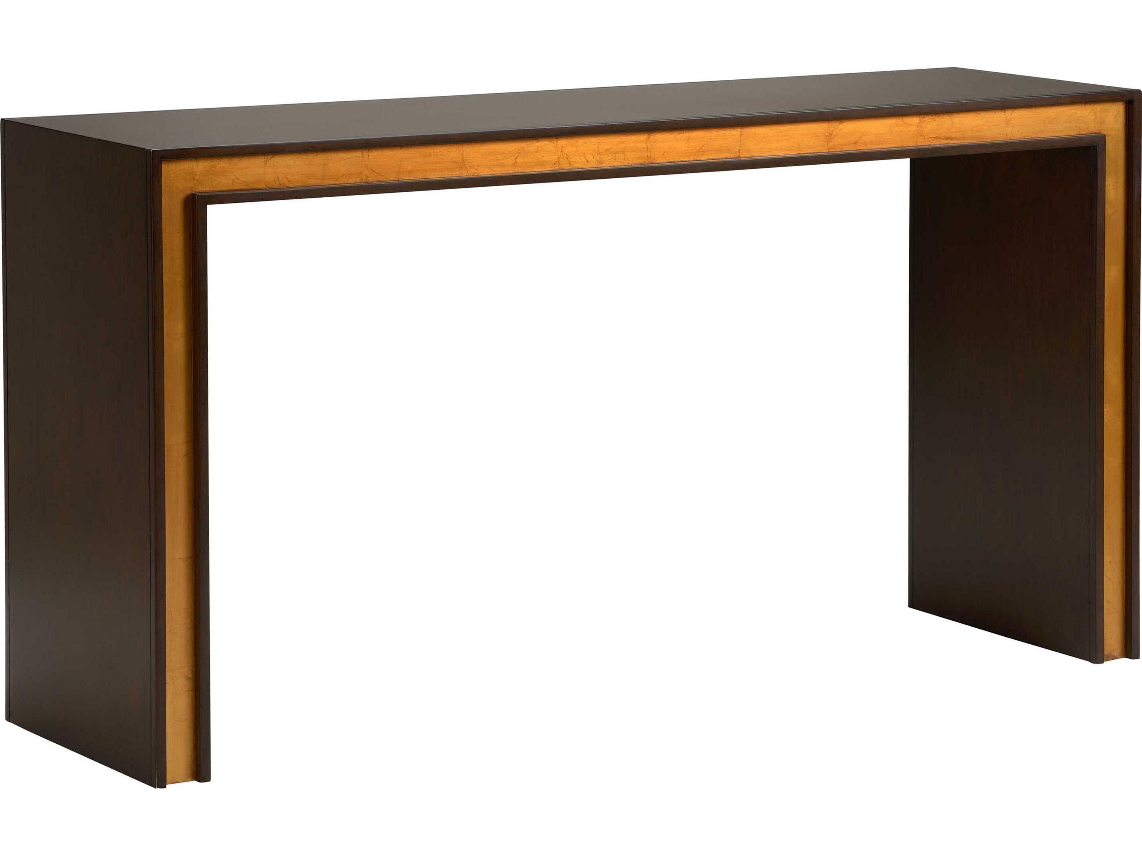 Jamie Merida Rectangular Wood Mahogany Antique Gold Leaf Baldwin Console Table