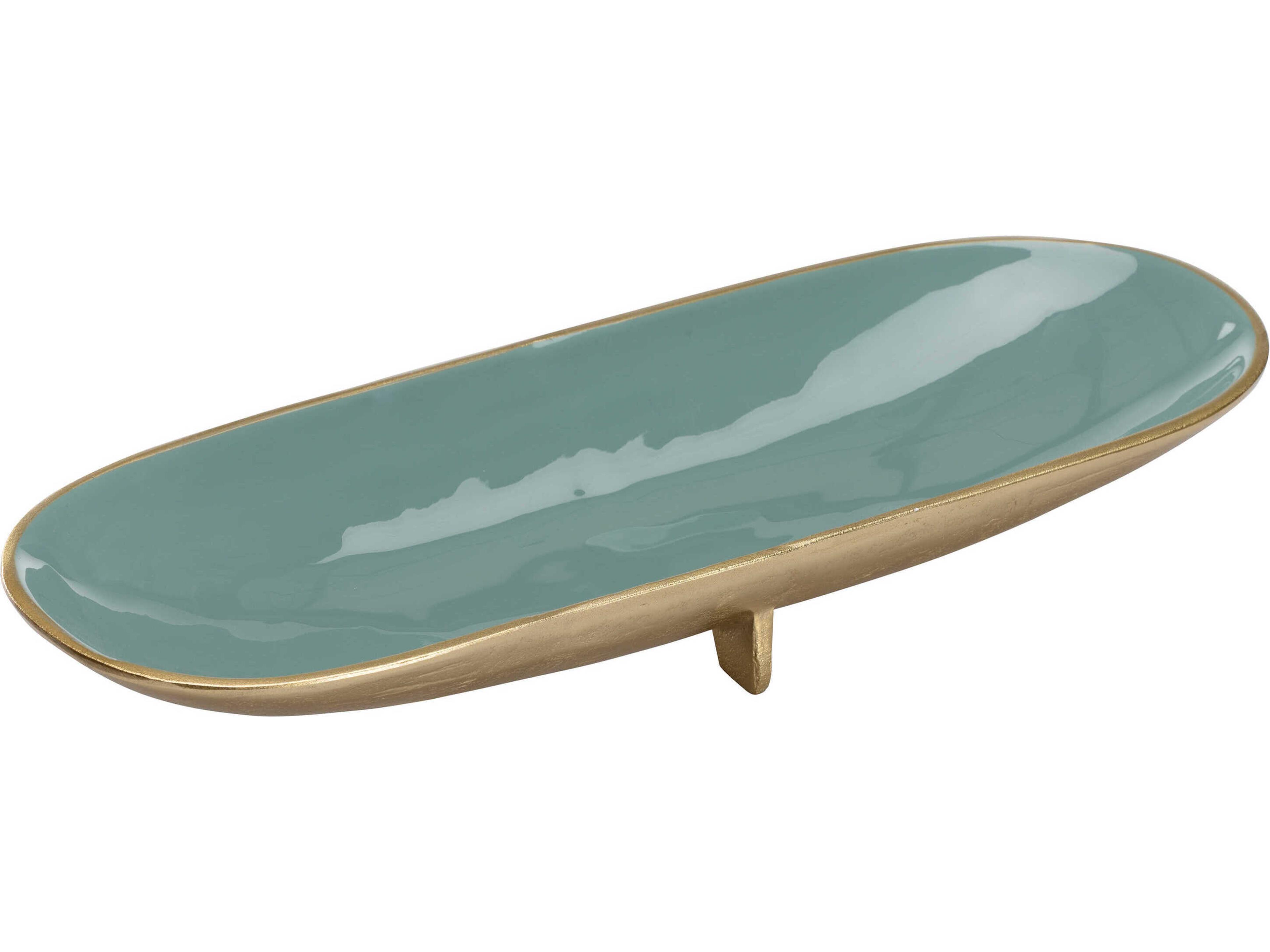 Chelsea House Textured Brass Green Footed Enameled Decorative Bowl