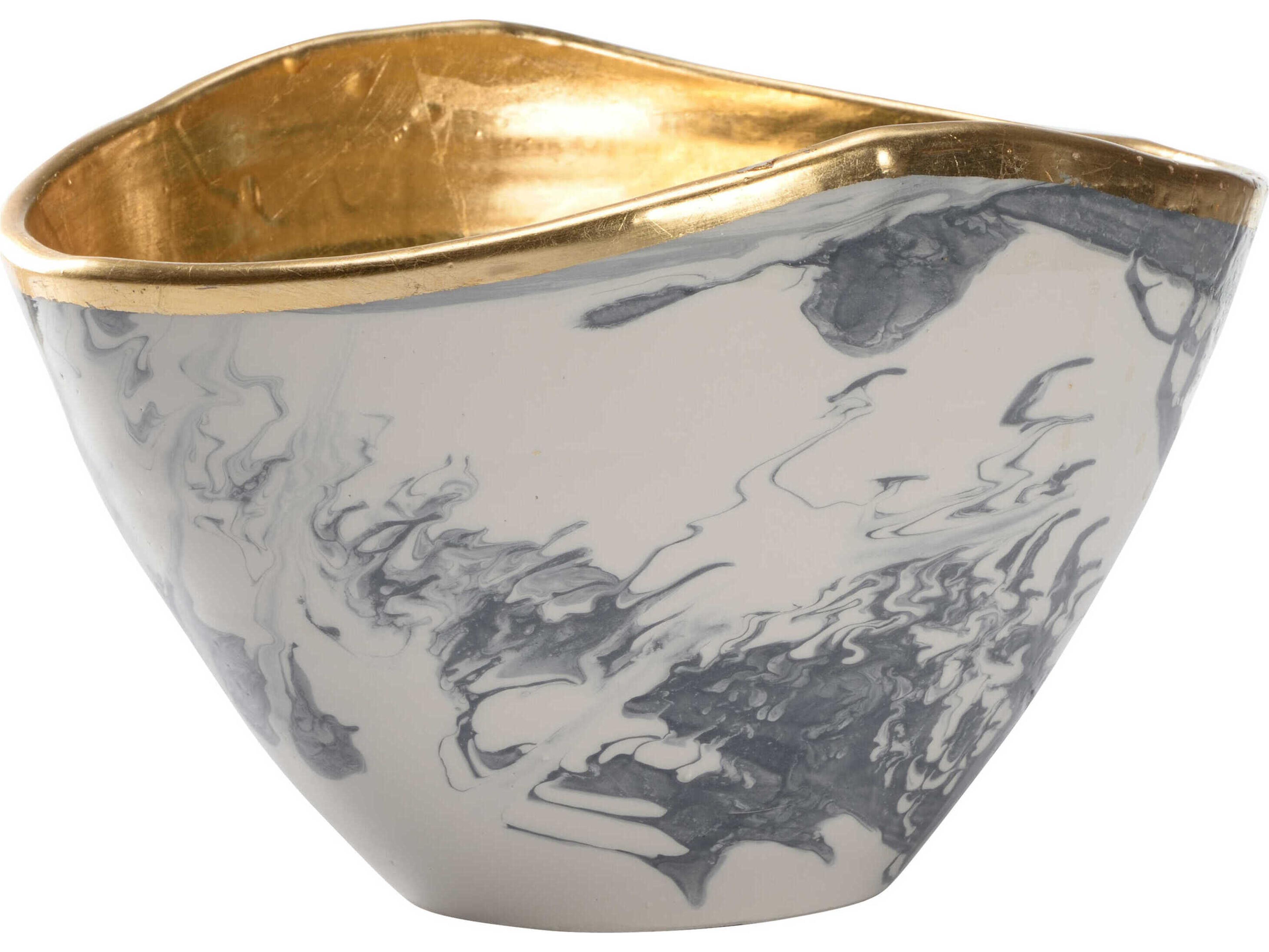 Chelsea House Slate Blue White Gold Leaf Grigio Decorative Bowl