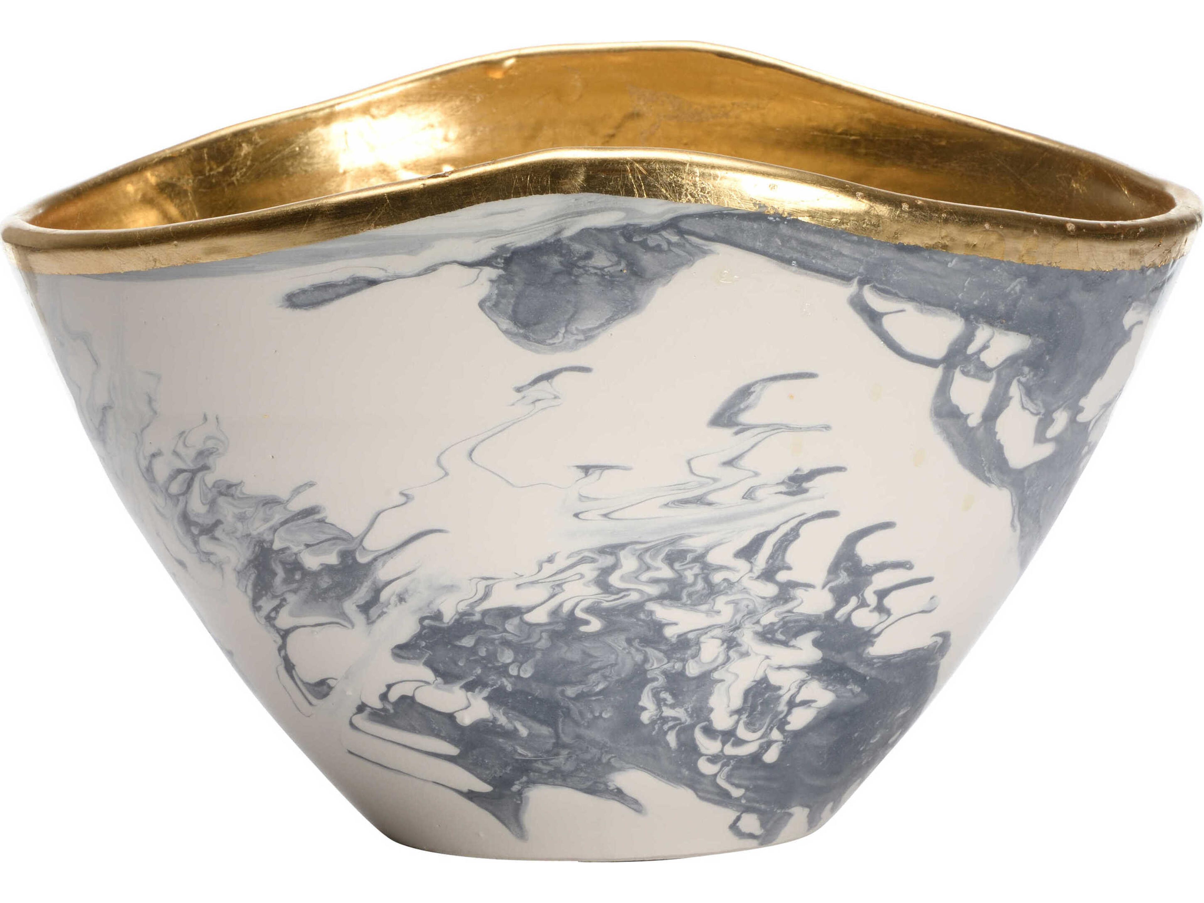 Chelsea House Slate Blue White Gold Leaf Grigio Decorative Bowl
