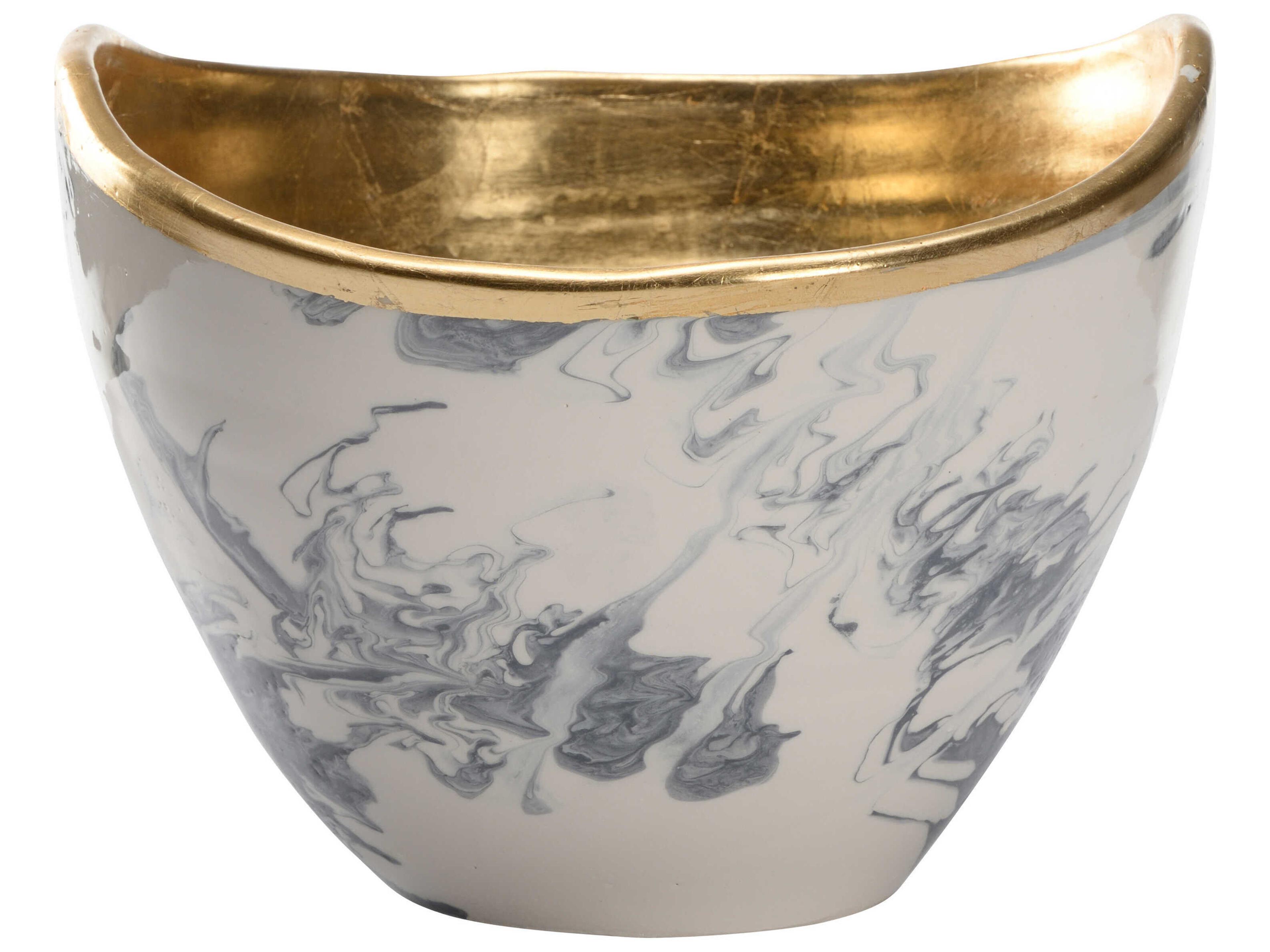 Chelsea House Slate Blue White Gold Leaf Grigio Decorative Bowl