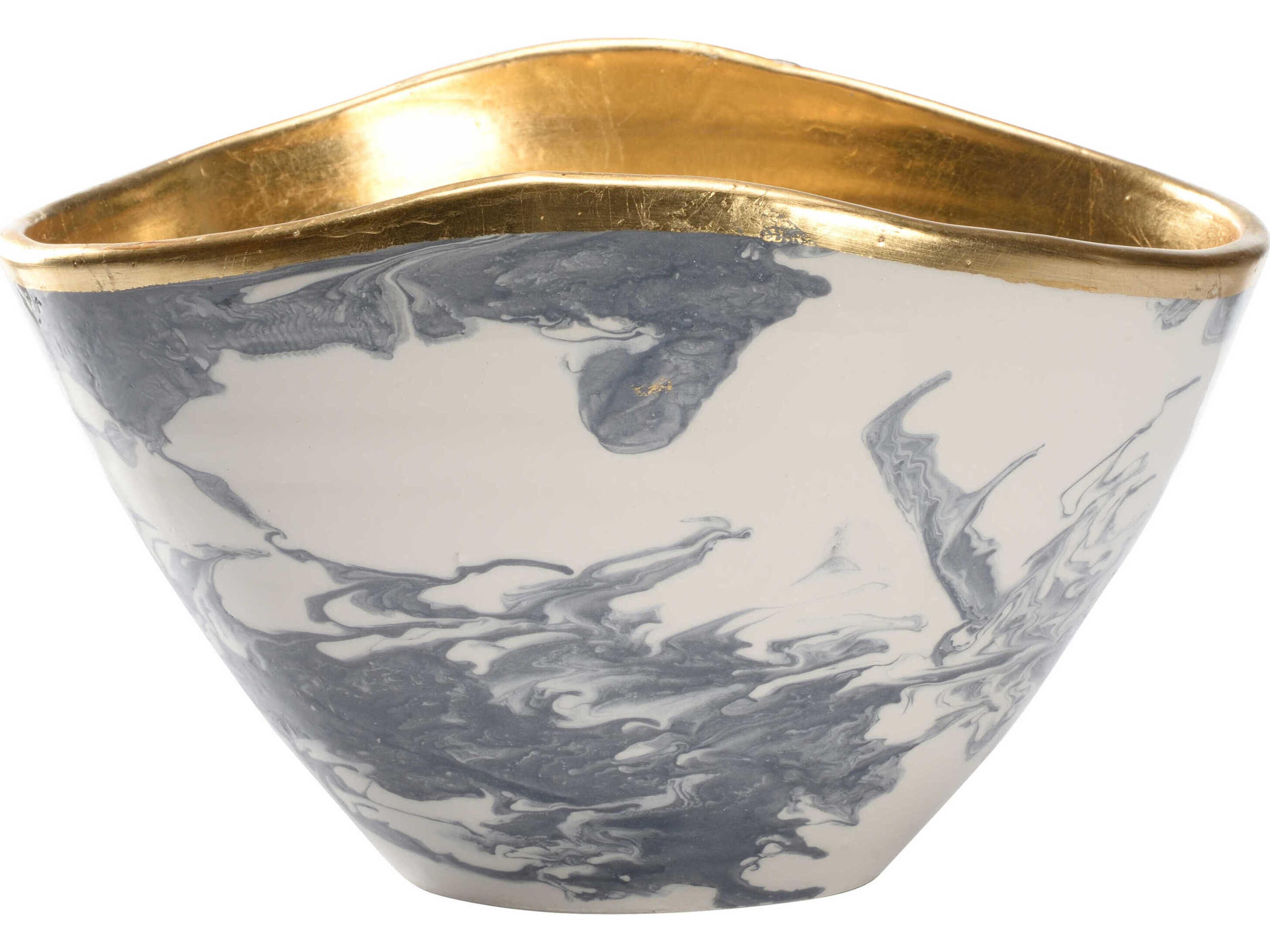 Chelsea House Slate Blue White Gold Leaf Grigio Decorative Bowl