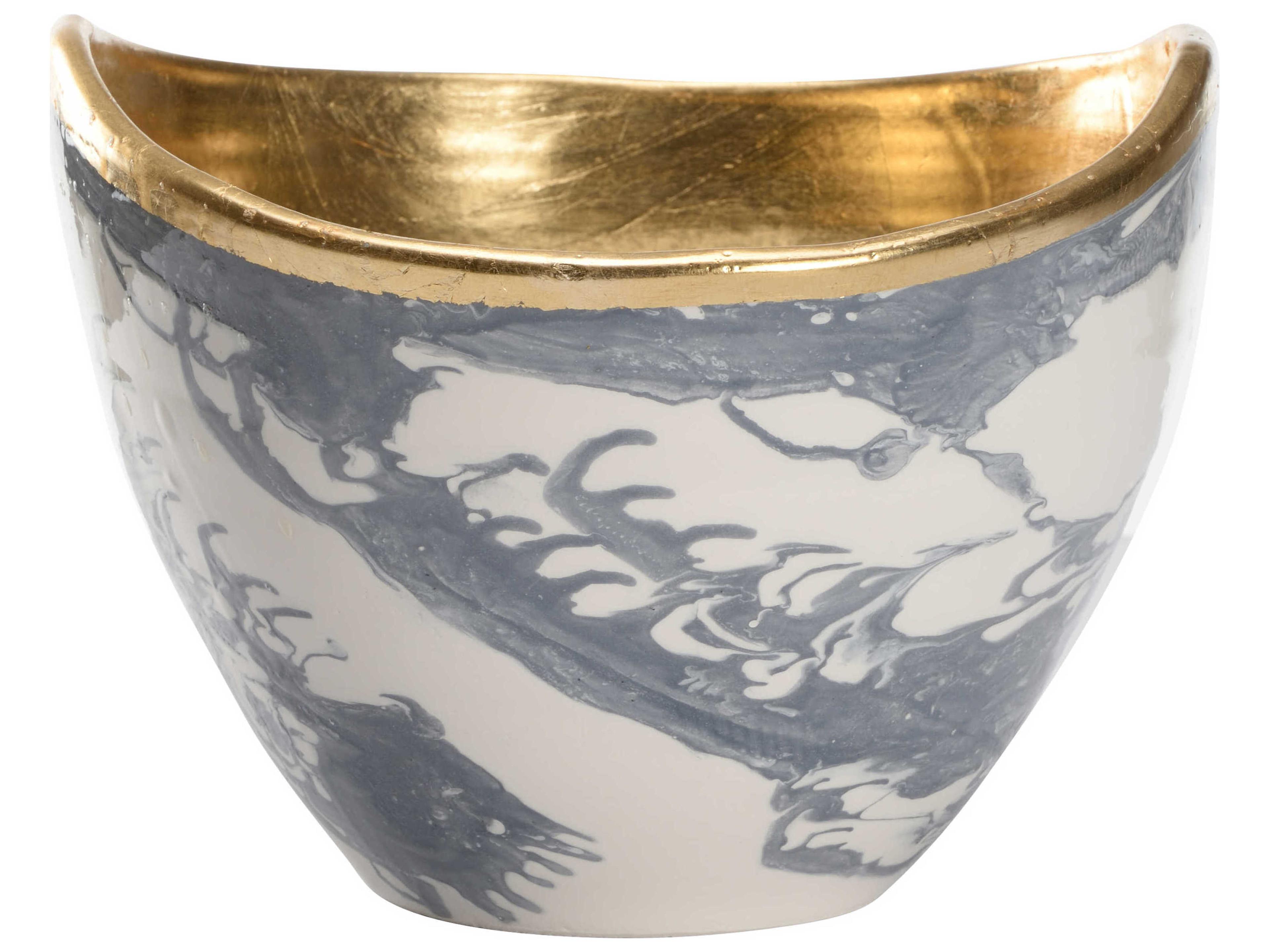 Chelsea House Slate Blue White Gold Leaf Grigio Decorative Bowl