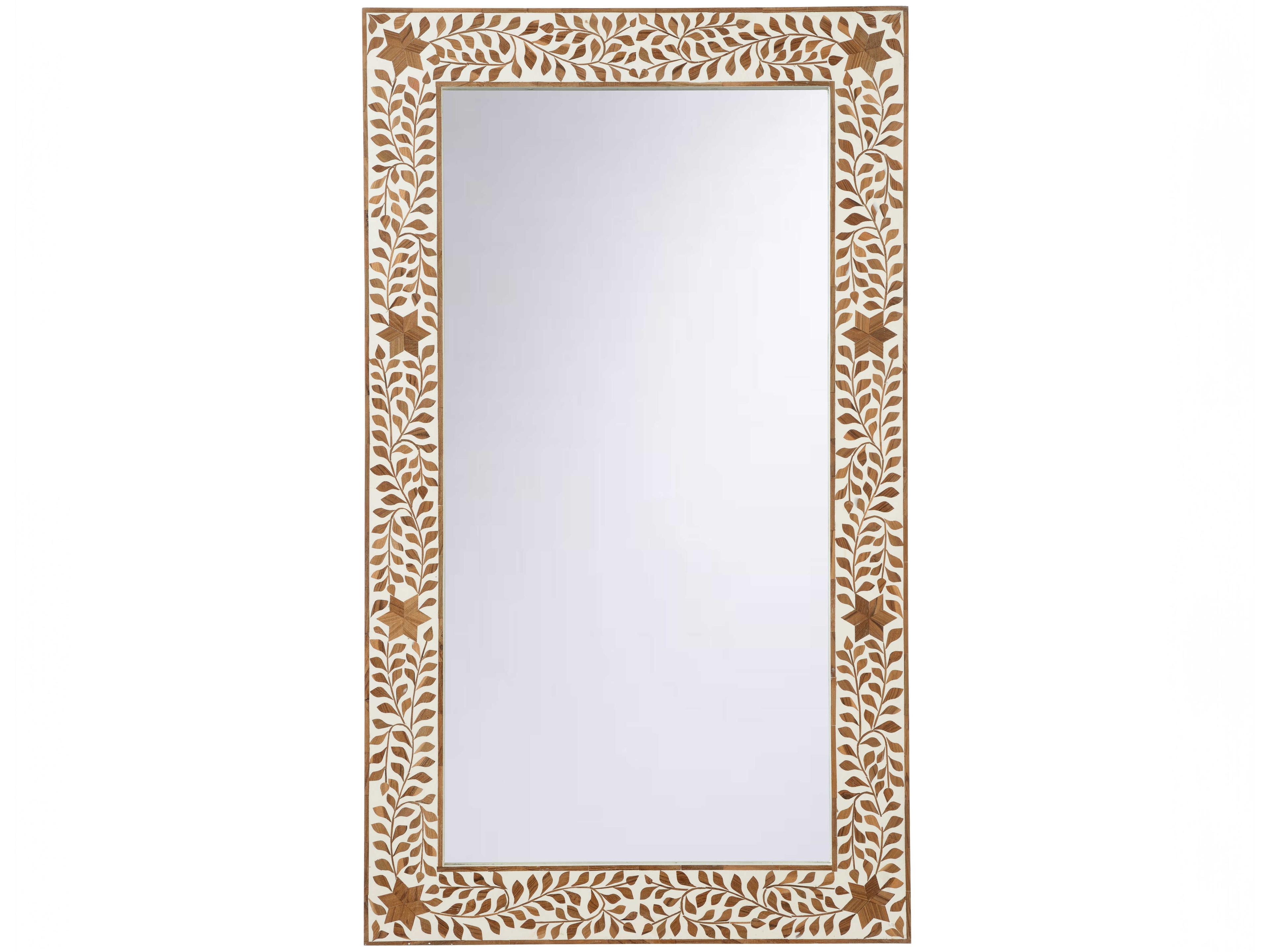 Zara Rectangle Wall Mirror with Floral Wood Inlay