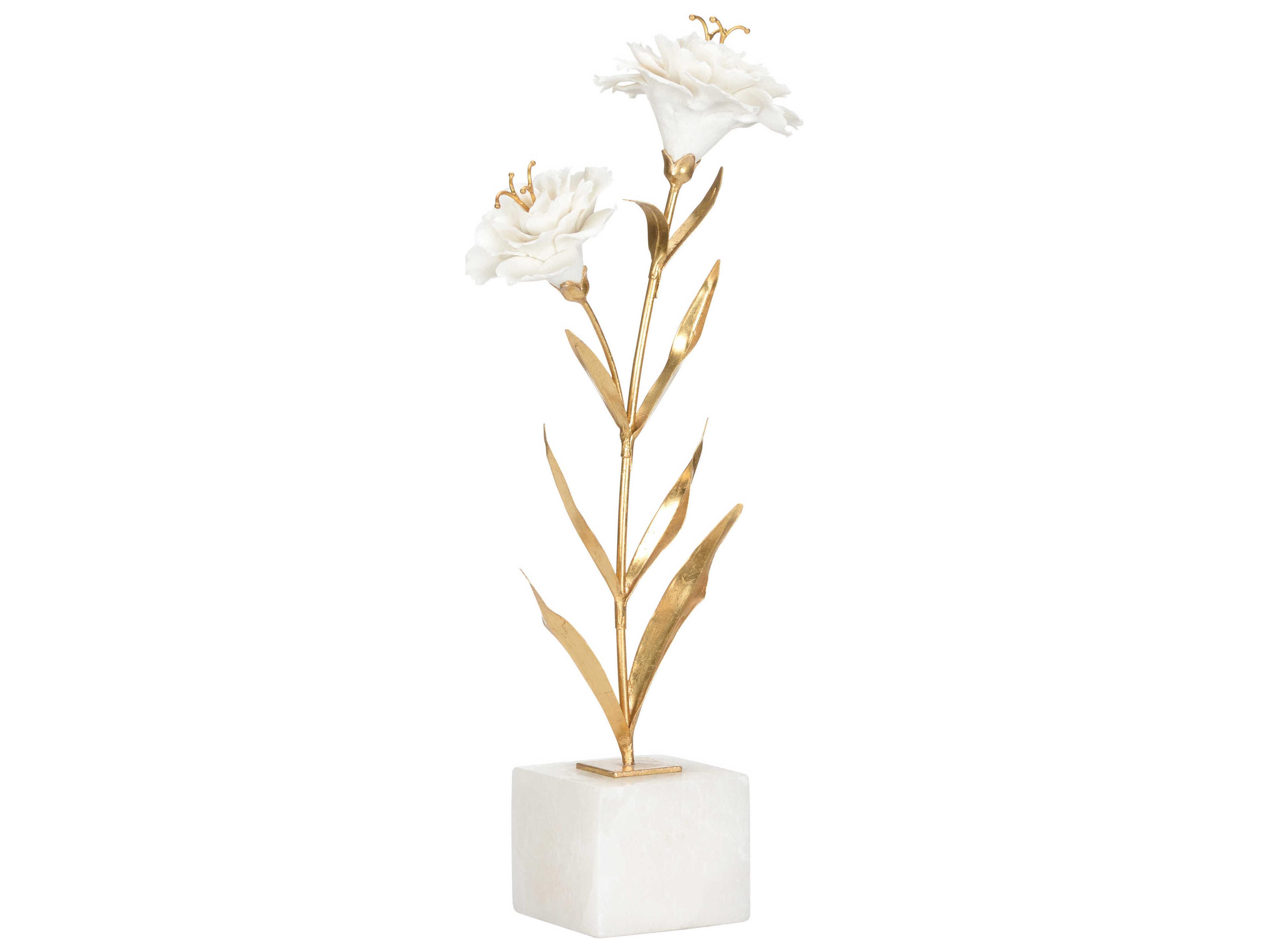Chelsea House White Gold Leaf Carnation on Alabaster Stand