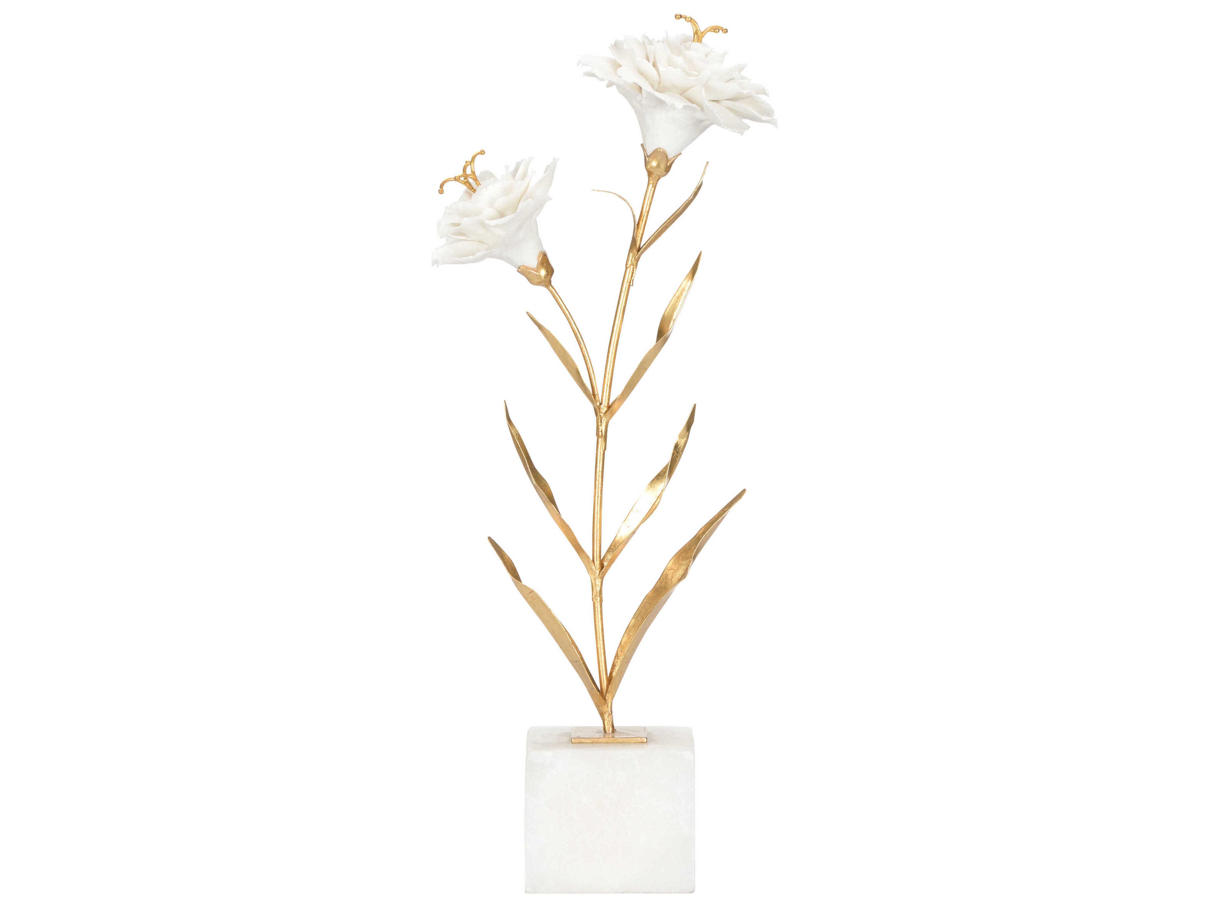 Chelsea House White Gold Leaf Carnation on Alabaster Stand