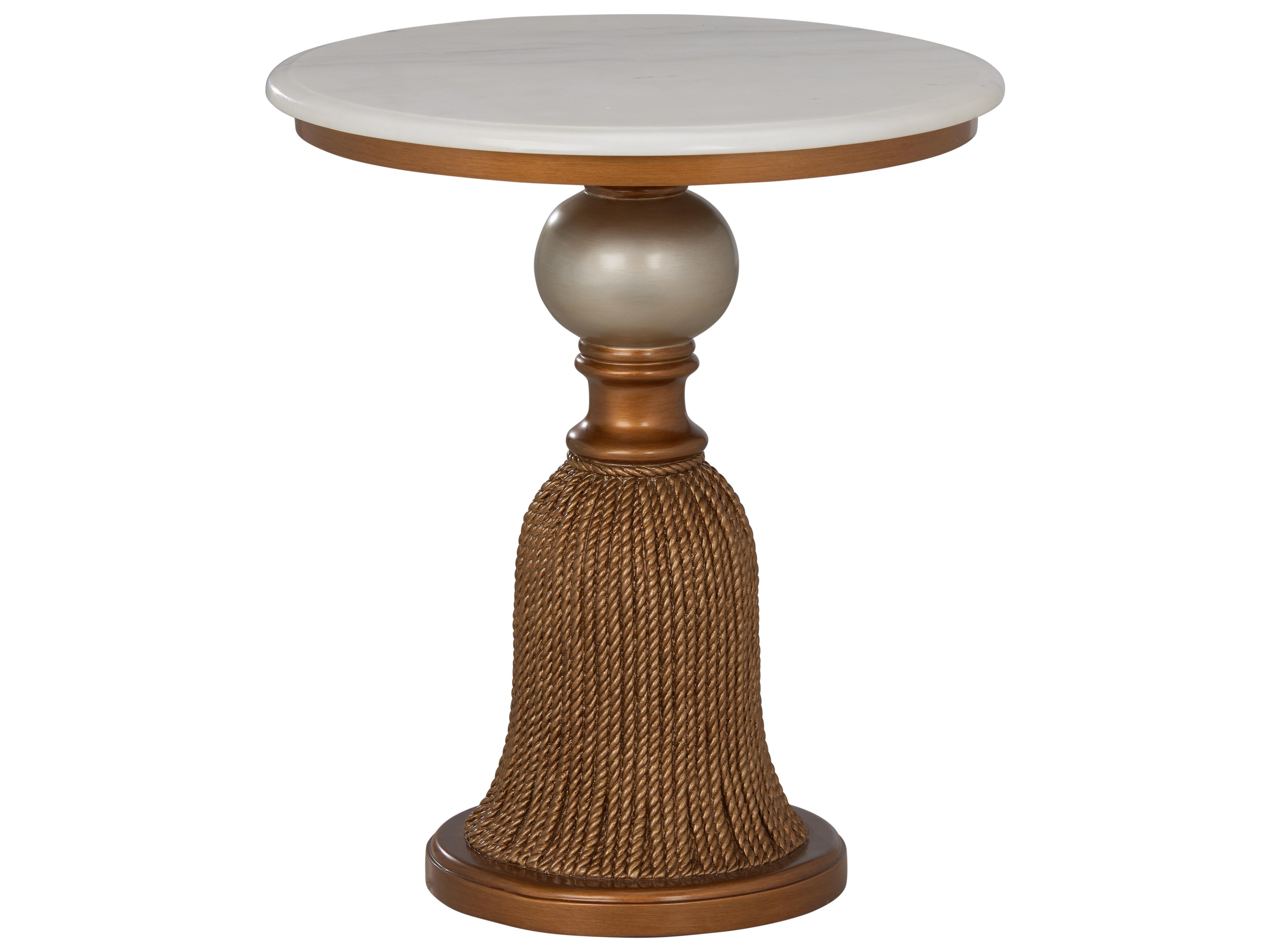 Round Marble Cream Antique Gold Leaf Details End Table