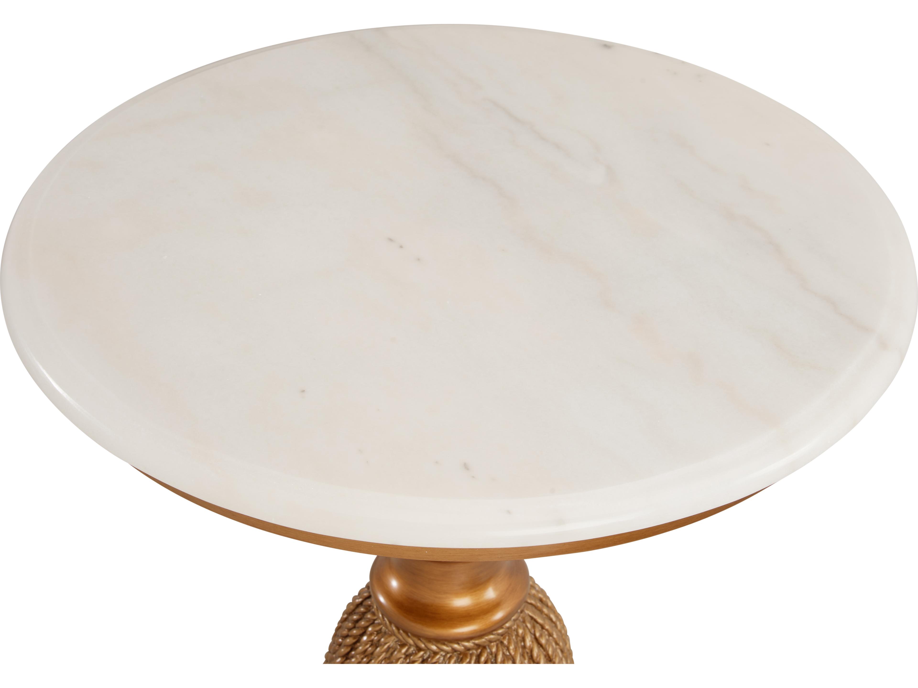 Chelsea House Round Marble Cream Antique Gold Leaf Details End Table