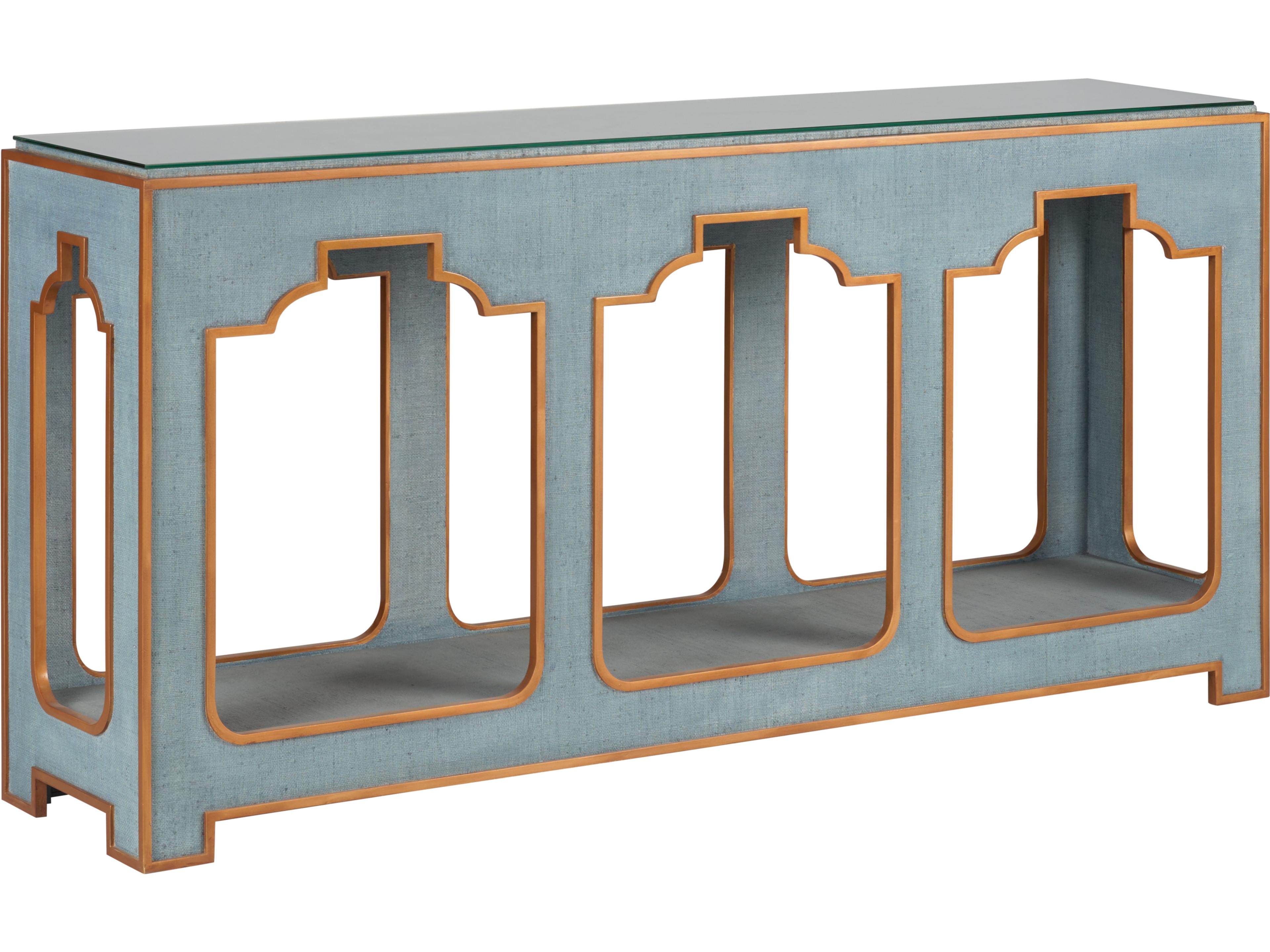 Jamie Merida Rectangular Glass Blue Gold Clear Console Table