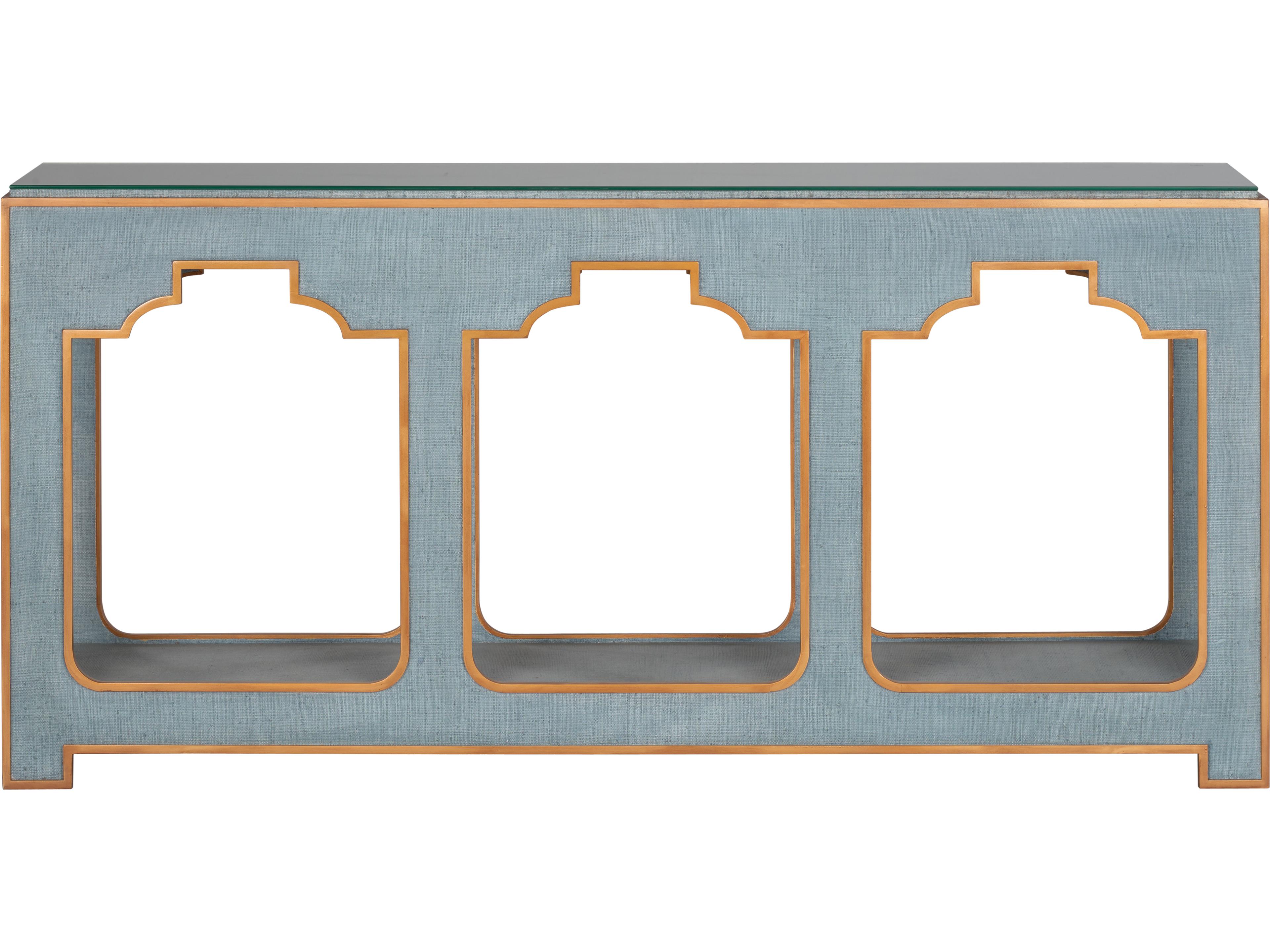 Chelsea House Jamie Merida Rectangular Glass Blue Gold Clear Console Table