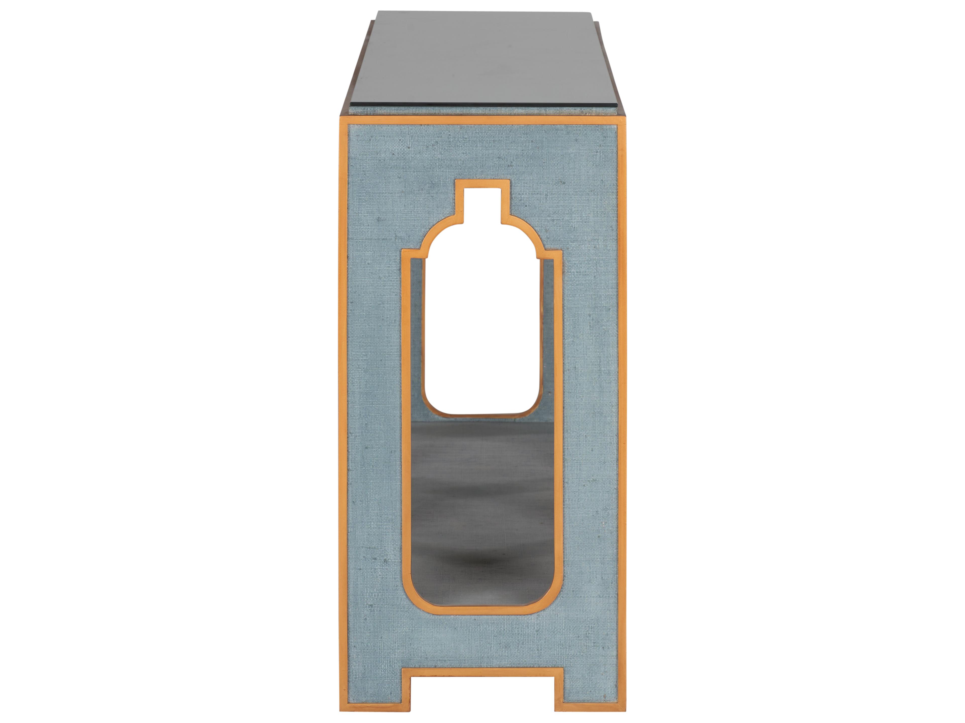 Chelsea House Jamie Merida Rectangular Glass Blue Gold Clear Console Table