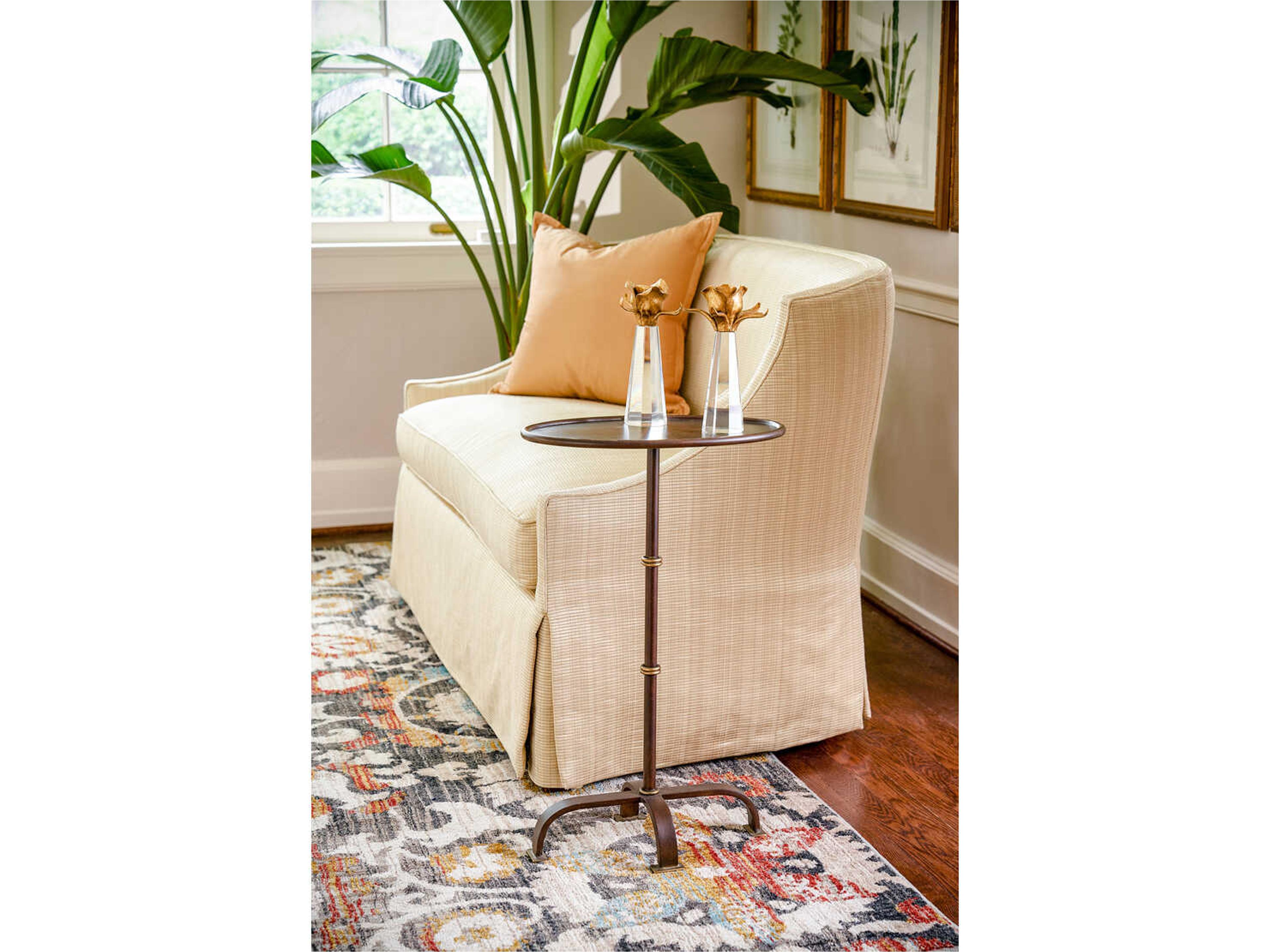 Chelsea House Magnolia Round Metal Dark Brown With Gold Accents End Table