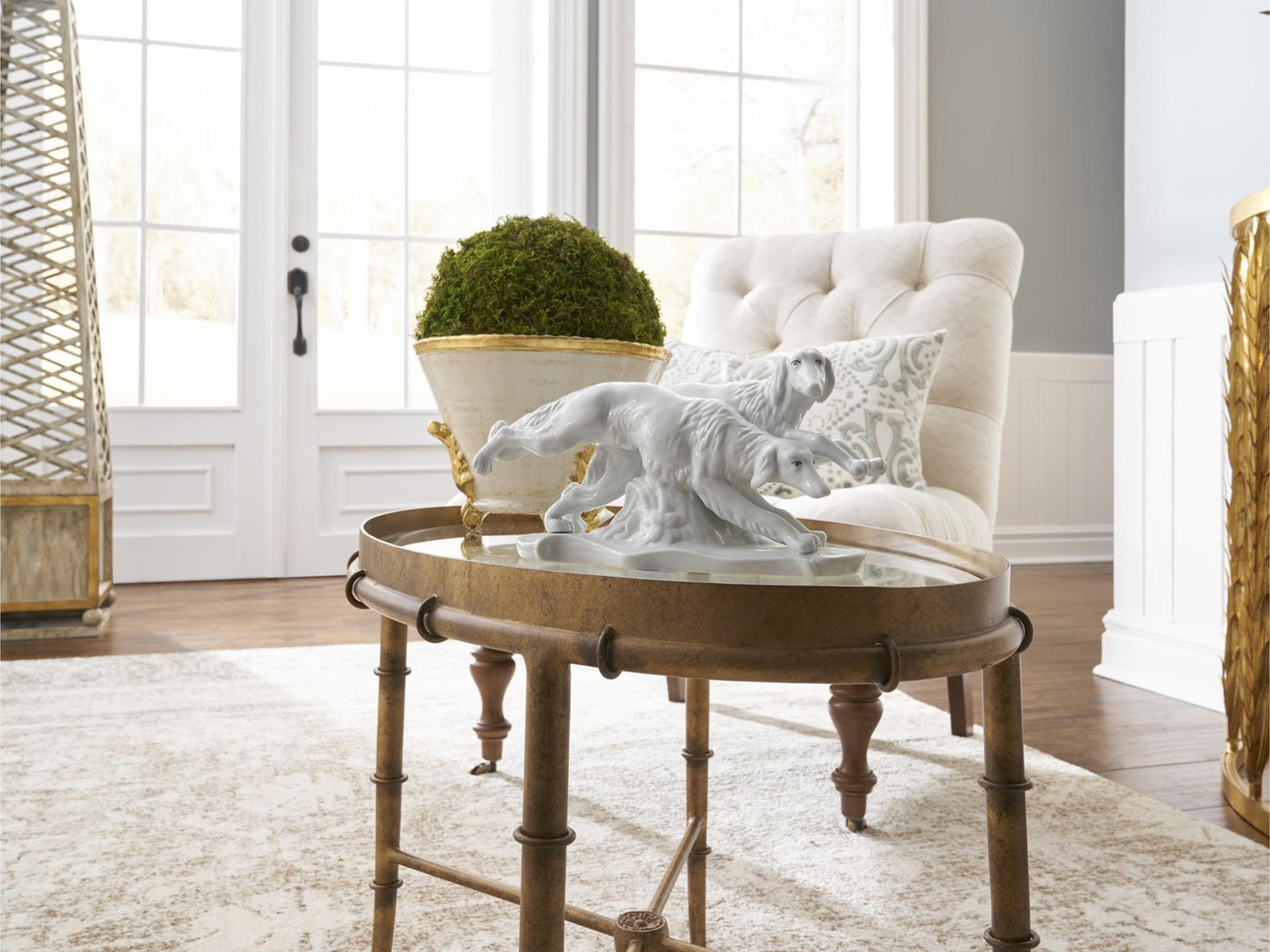 Chelsea House Oval Glass Antique Gold Coffee Table