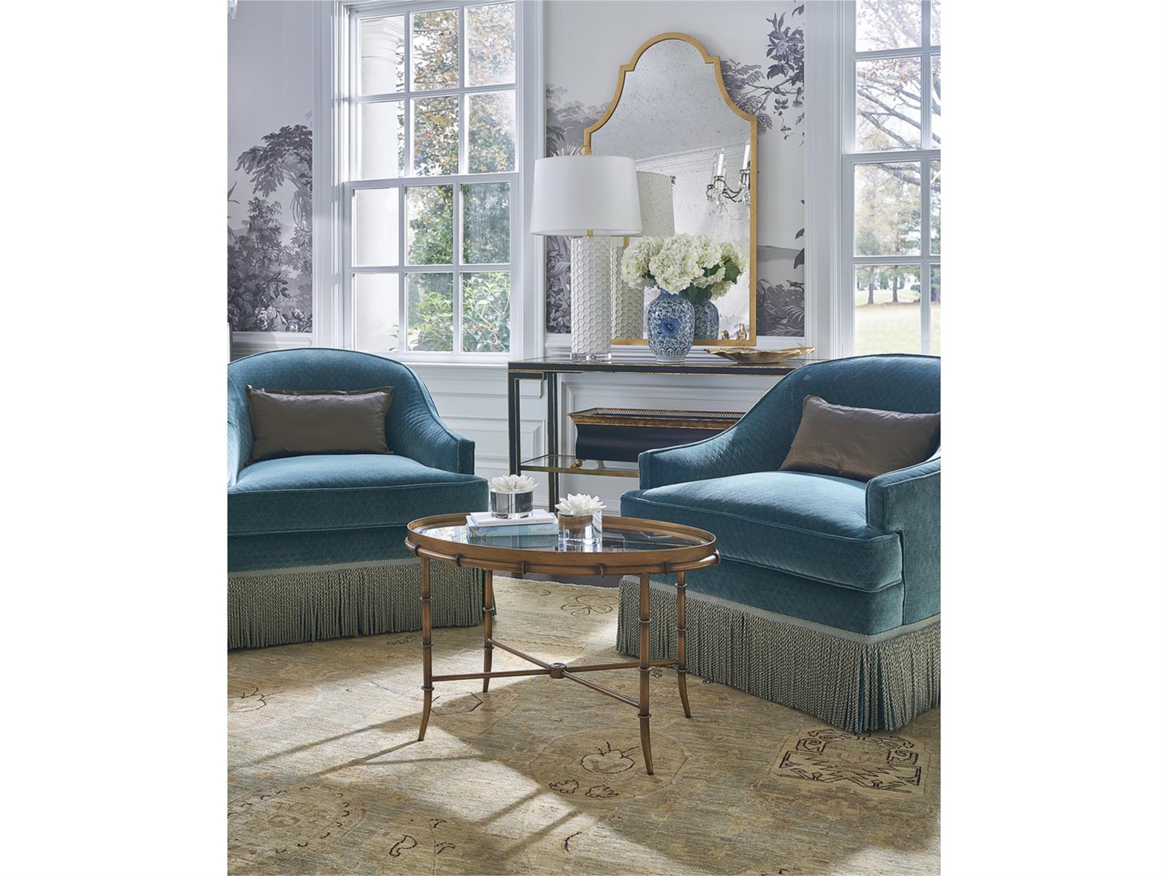 Chelsea House Oval Glass Antique Gold Coffee Table