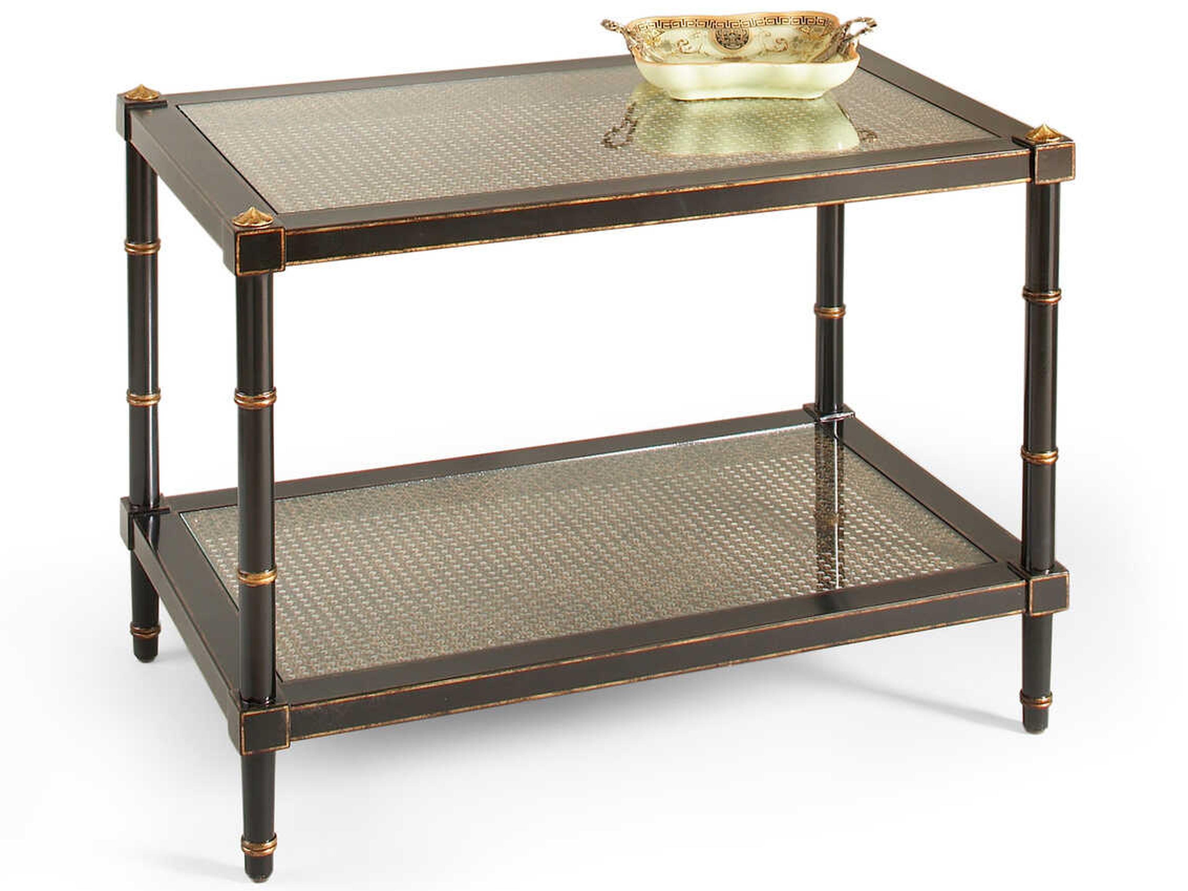 Conner Caned Rectangle Coffee Table in Black Poplar with Glass