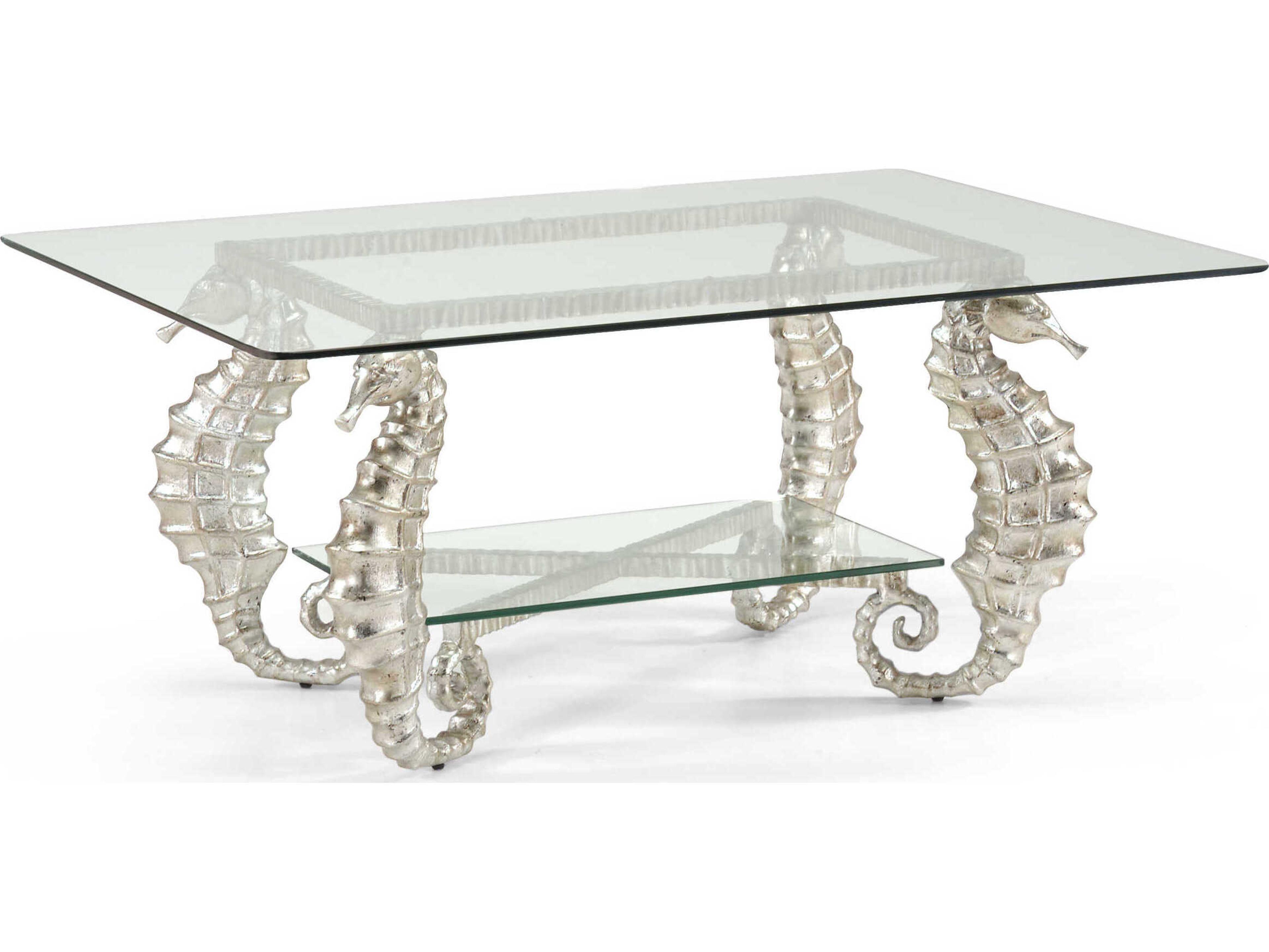 Chelsea House Seahorse Rectangular Glass Coffee Table - Silver