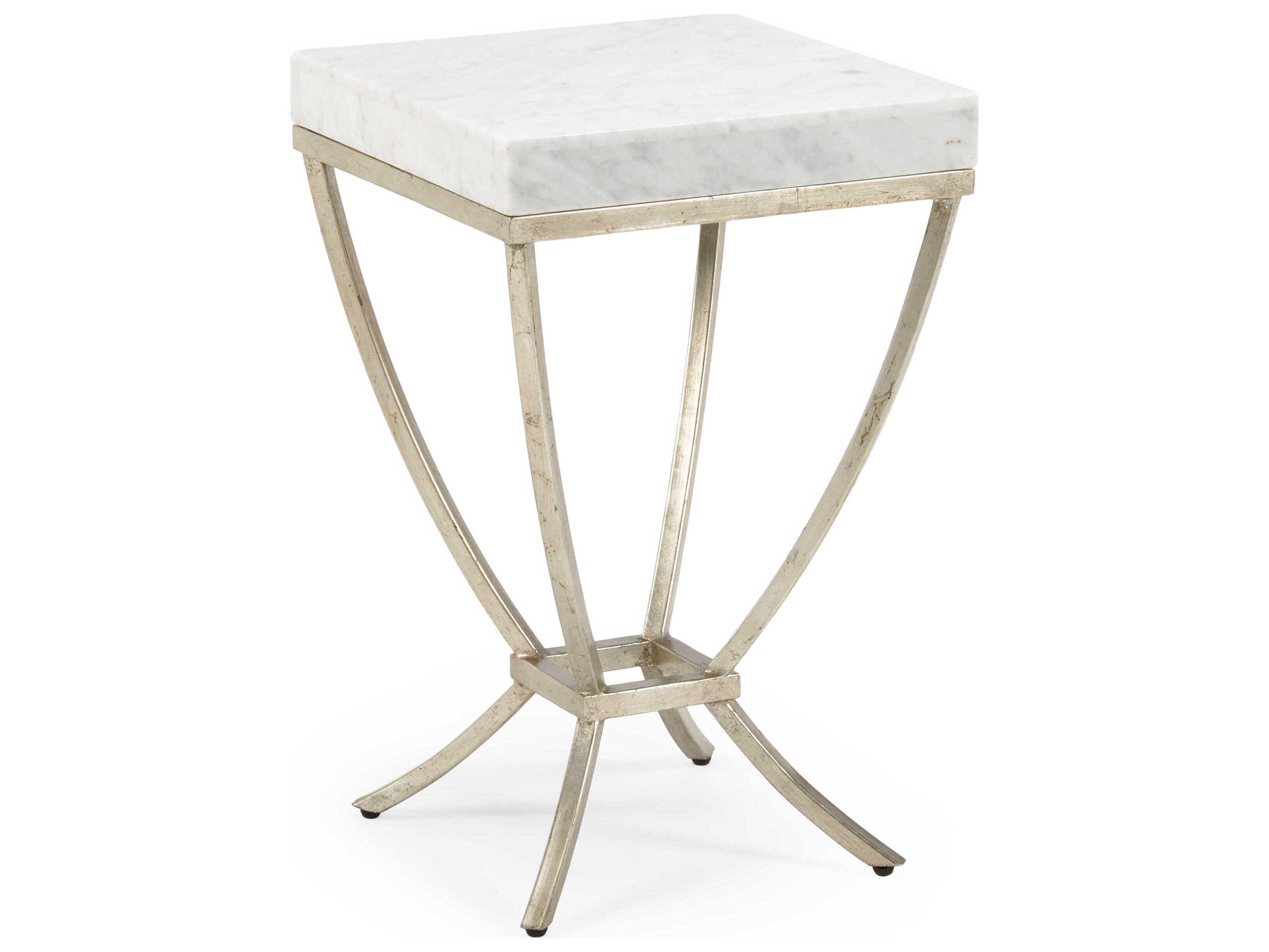 Pam Cain Brandon Square Marble Silver White Side Table -