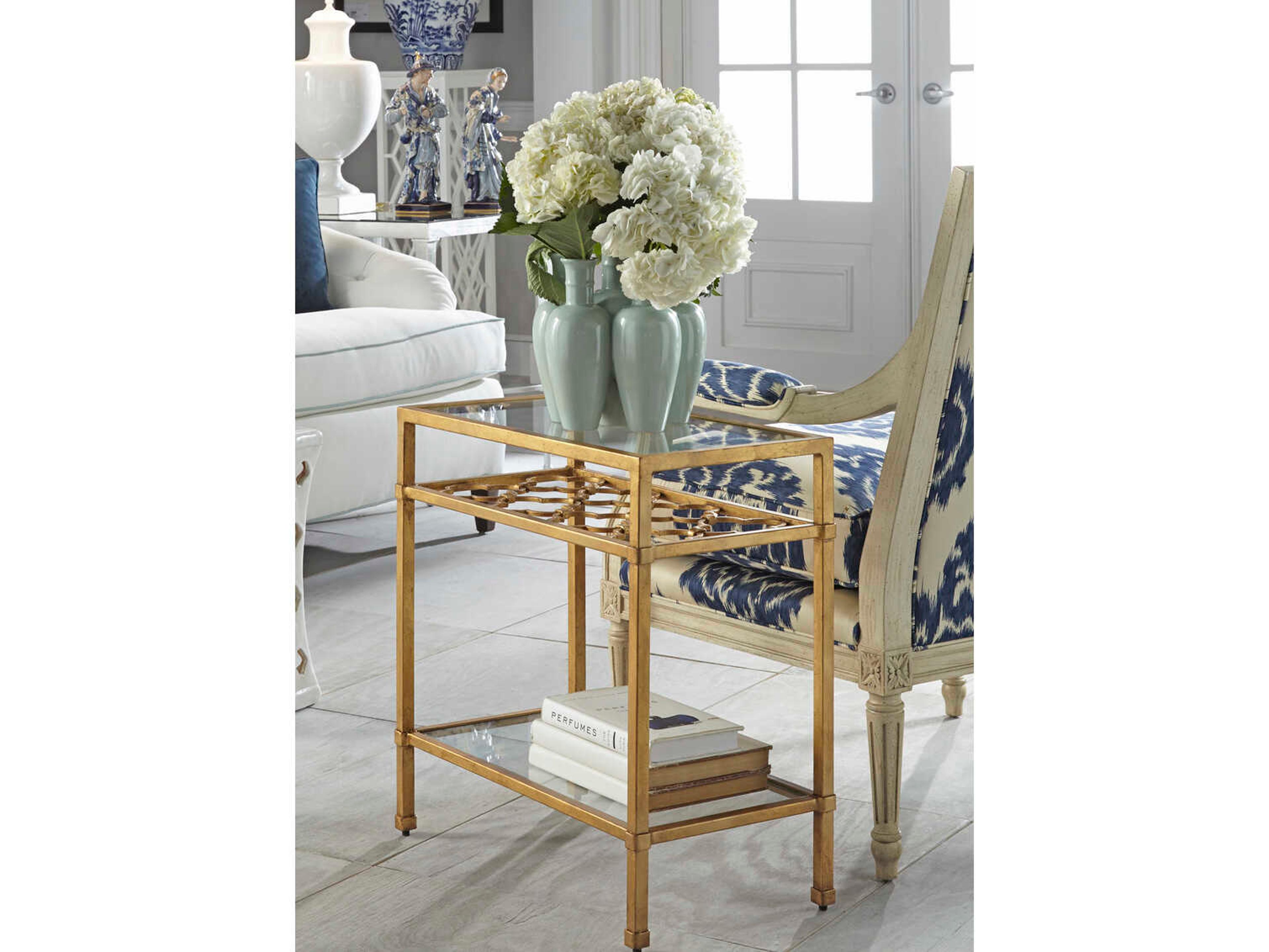 Chelsea House Pacific Rectangular Glass Antique Gold End Table