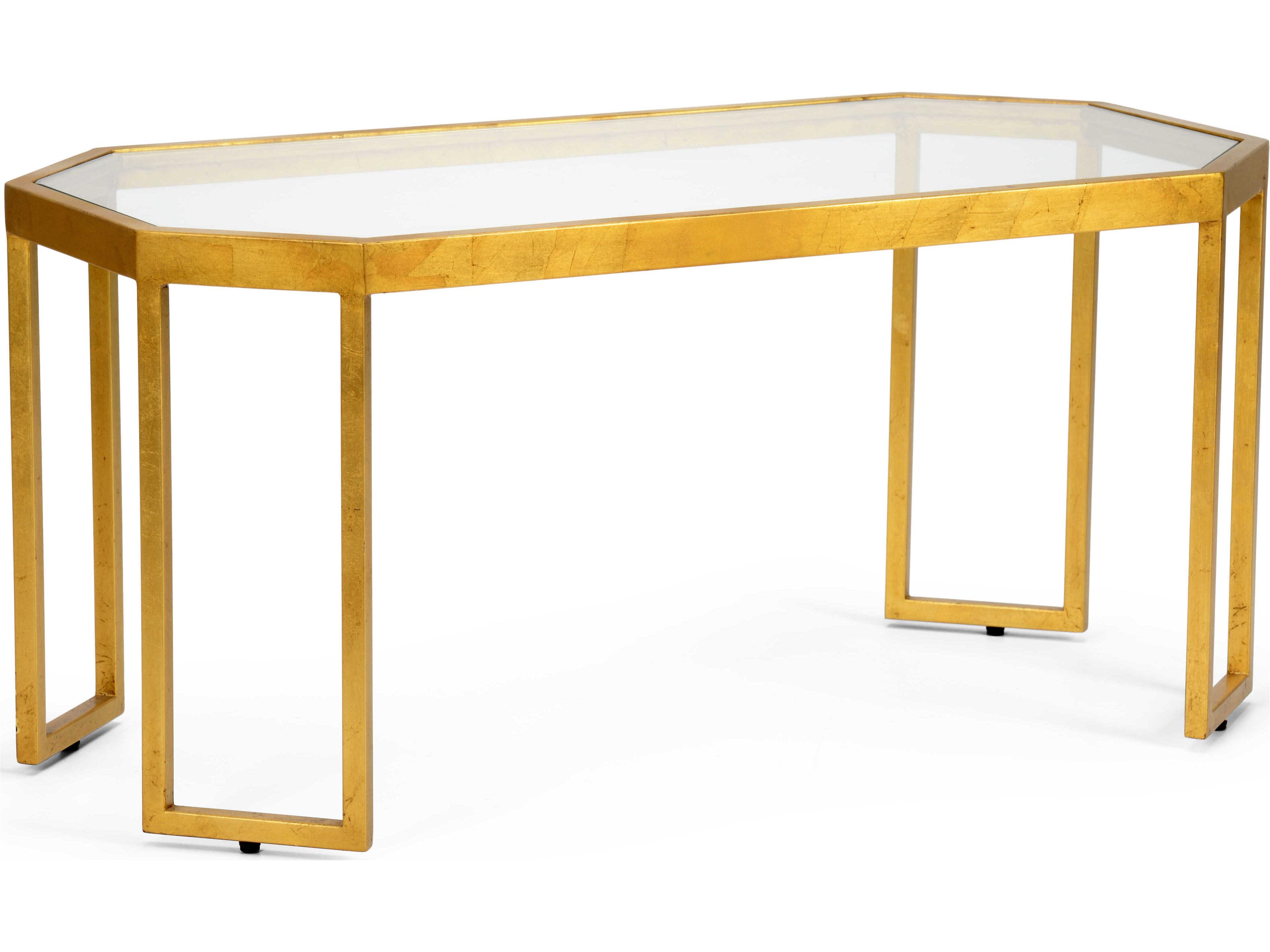 Louisville Octagon Glass Gold Cocktail Table