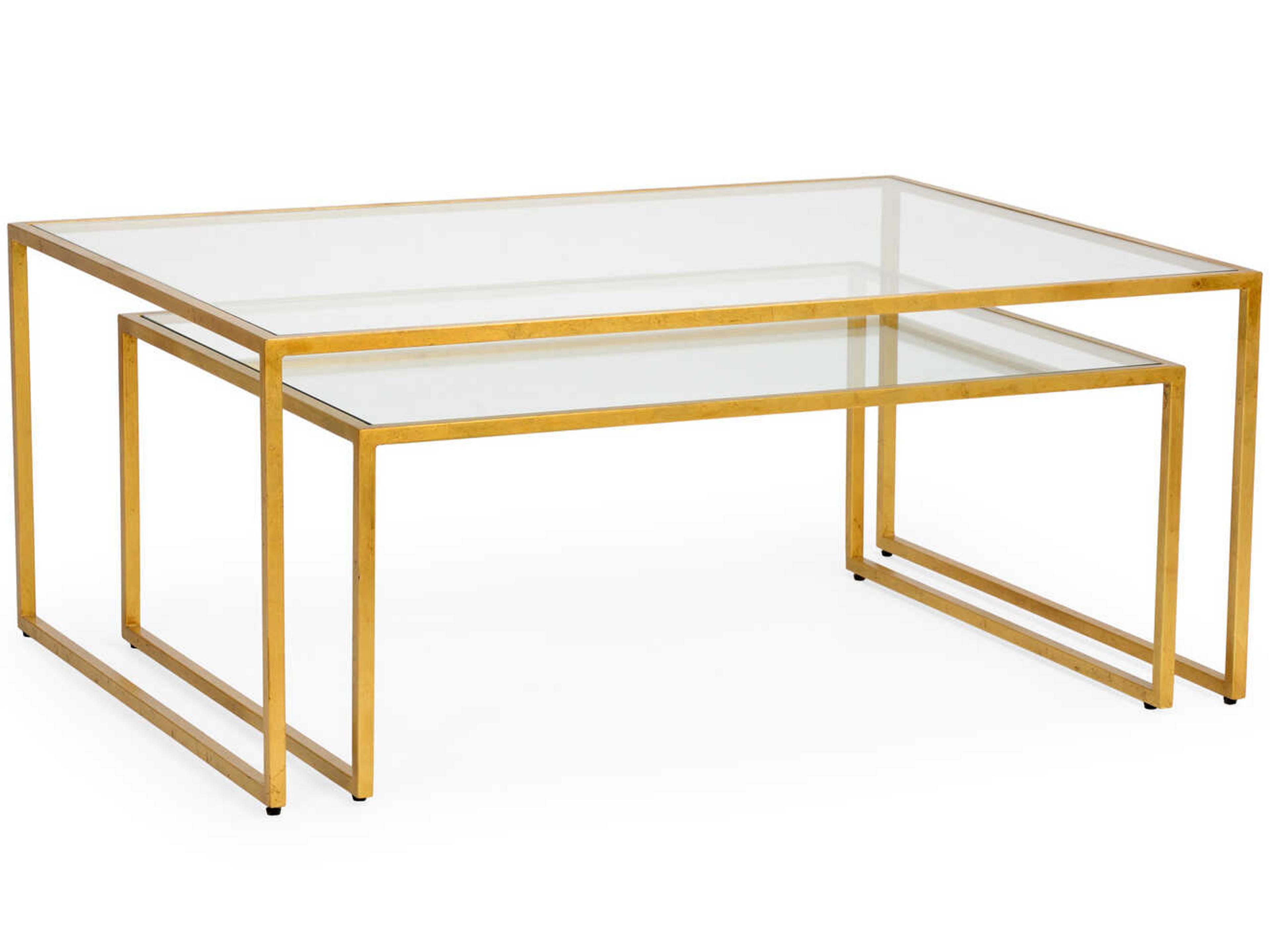 Nested Rectangular Glass Gold Leaf Coffee Table Set of 2