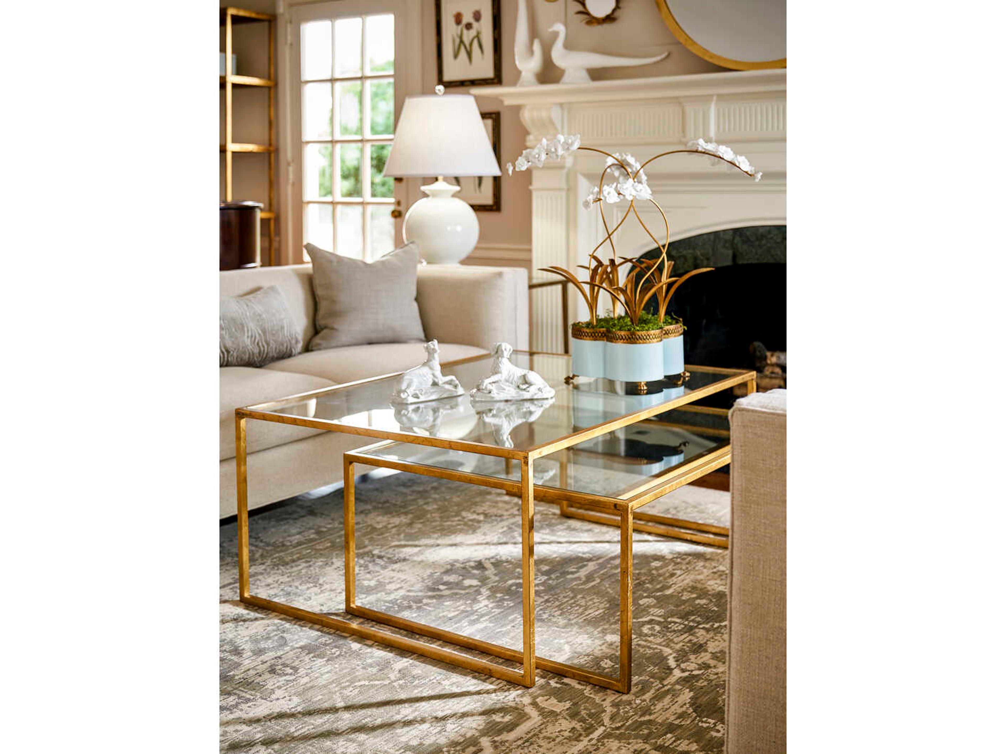 Chelsea House Nested Rectangular Glass Gold Leaf Coffee Table