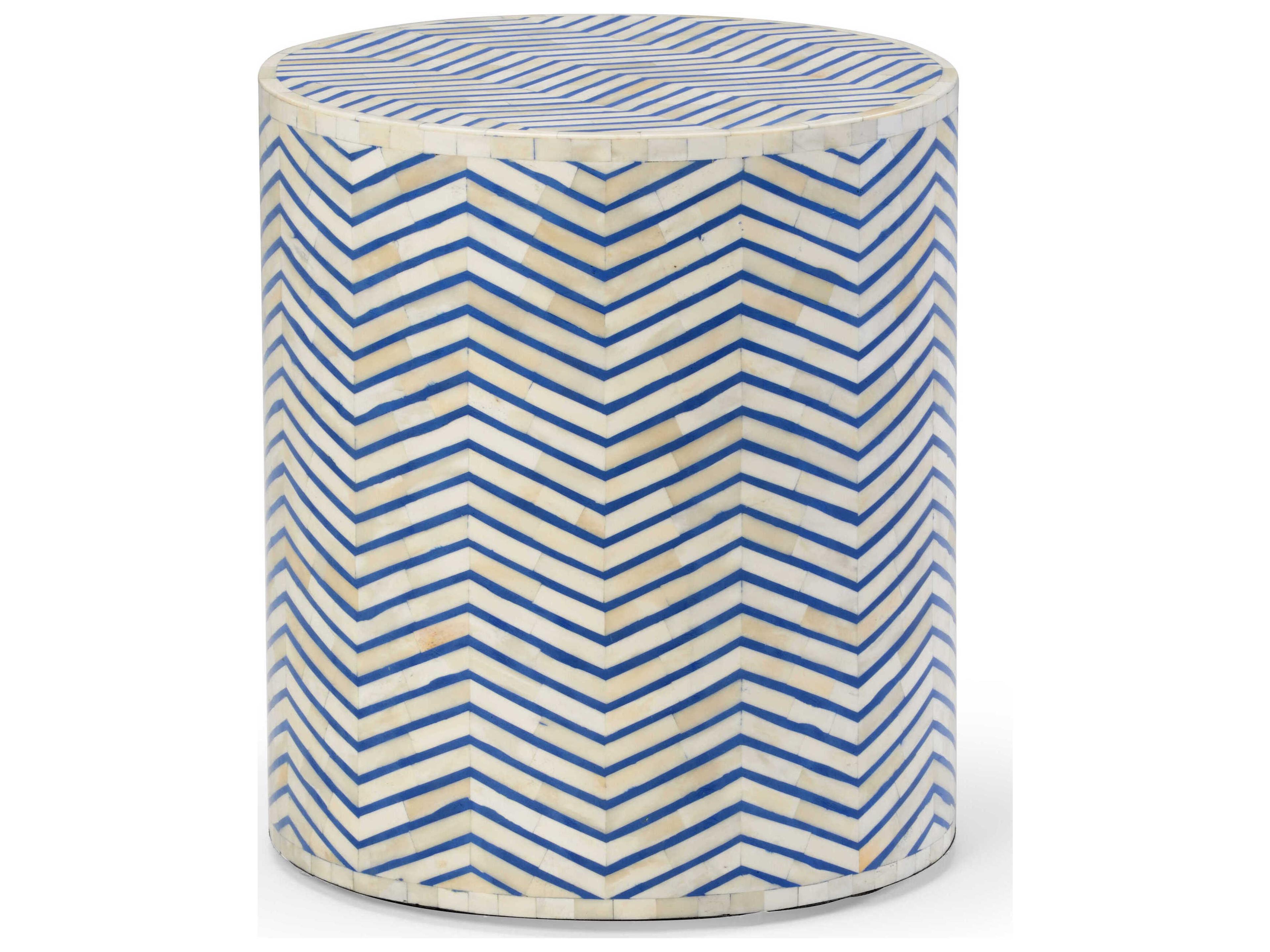 Lincoln Round Wood Blue White Side Table