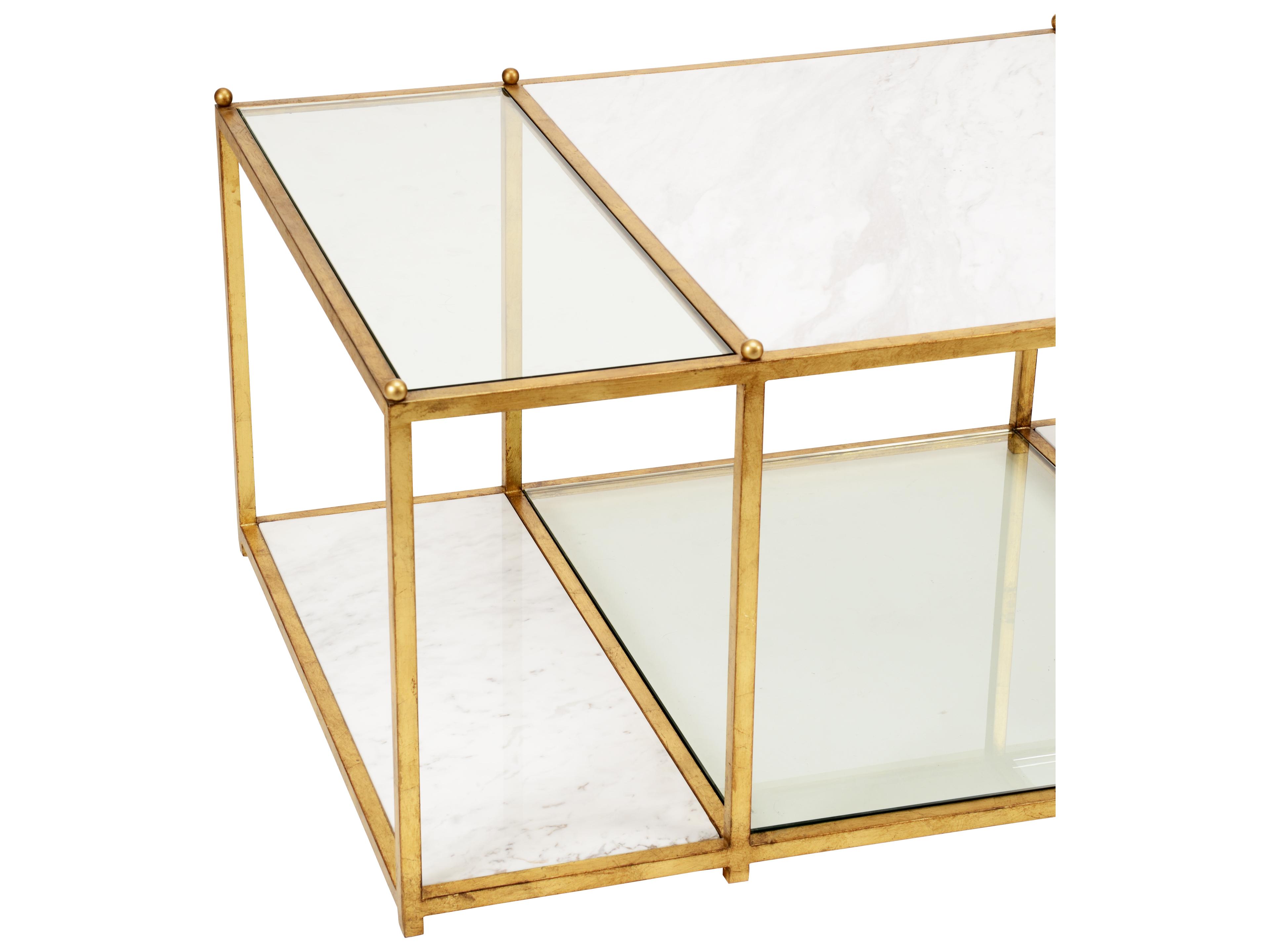 Chelsea House Jamie Merida Directoire Stripe Rectangular Marble White Gold Coffee Table