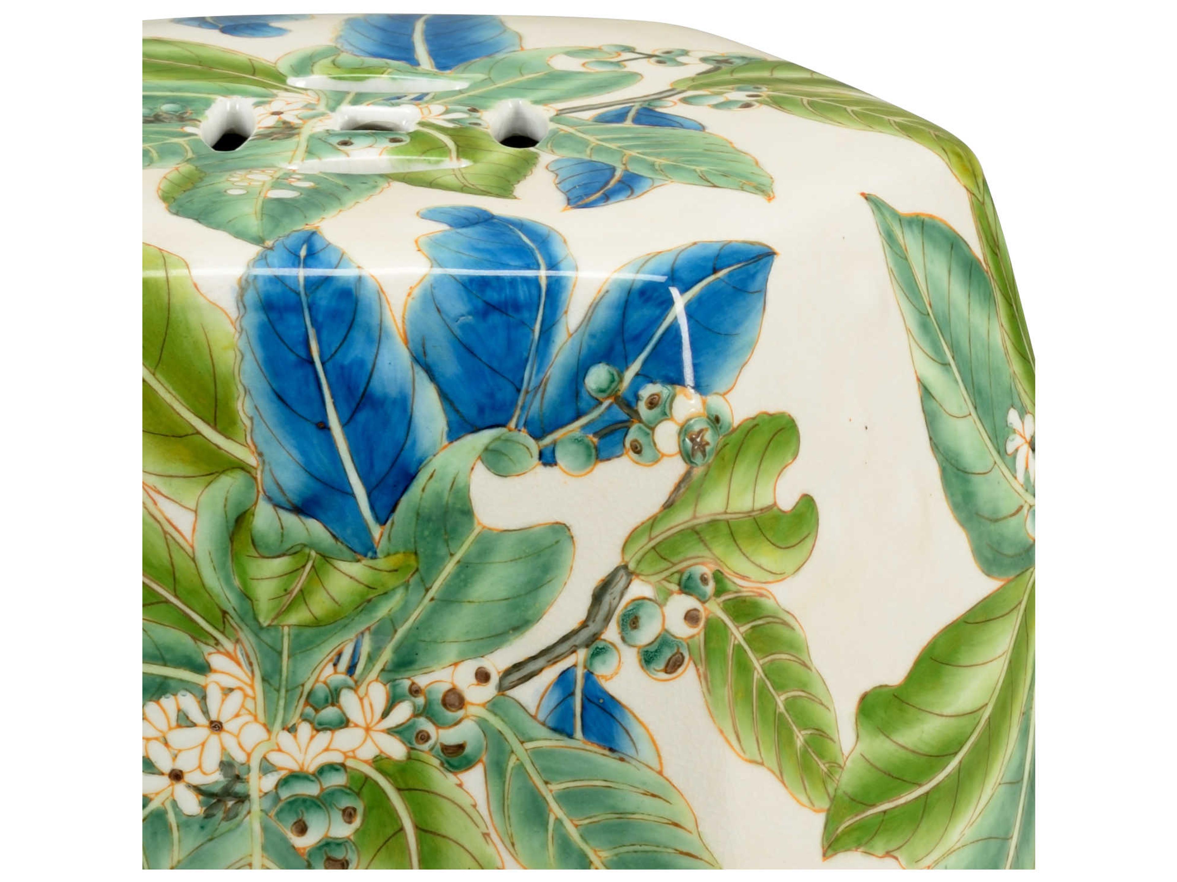 Chelsea House Floral Blue Cream Accent Stool