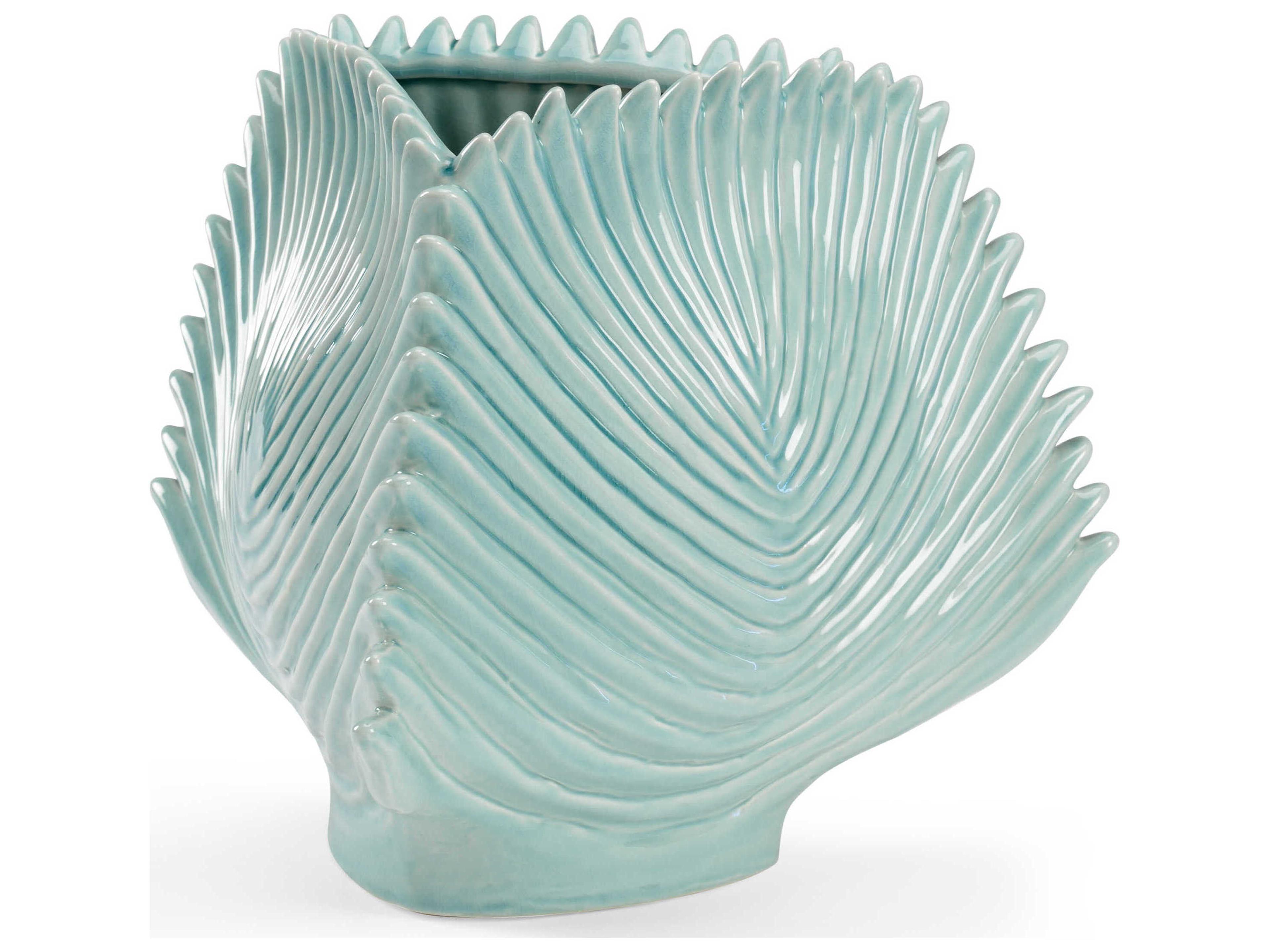 Chelsea House Palm Leaf Vase - Seafoam