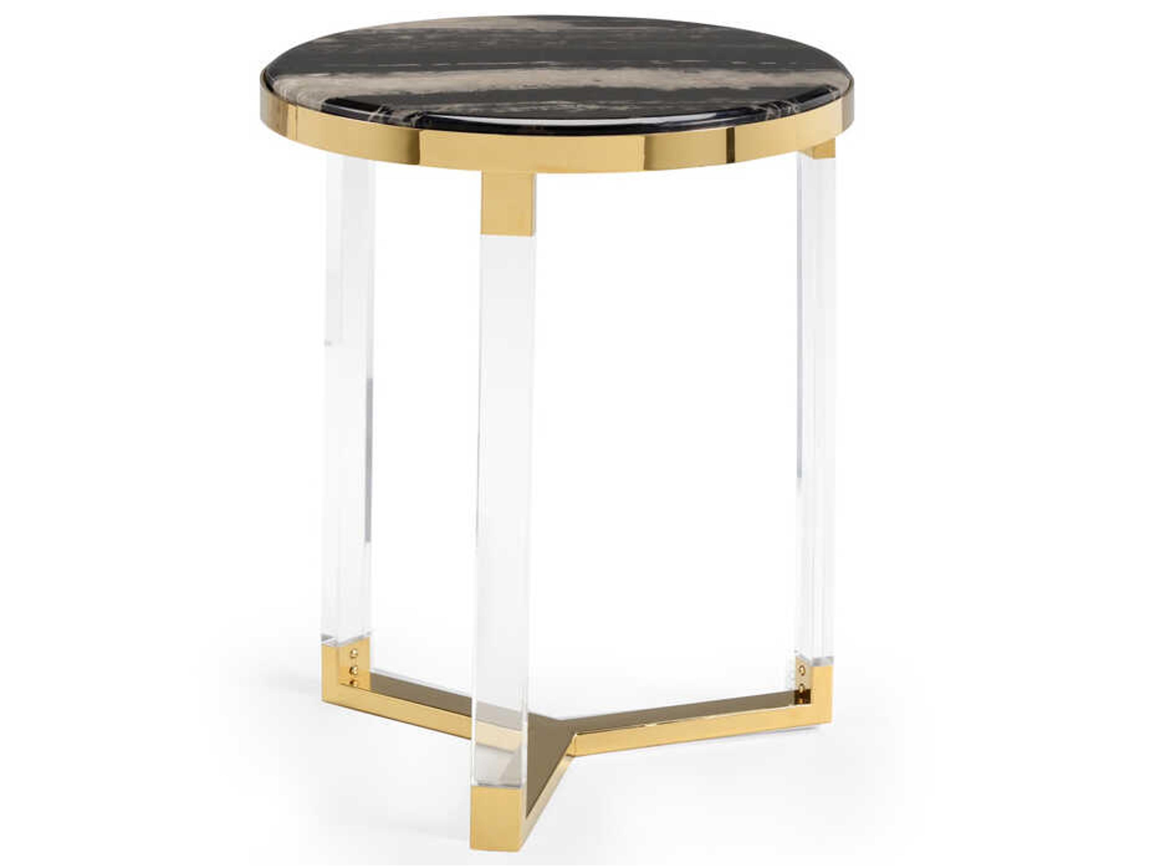 Chelsea House Round Acrylic Black Clear Antique Brass End Table