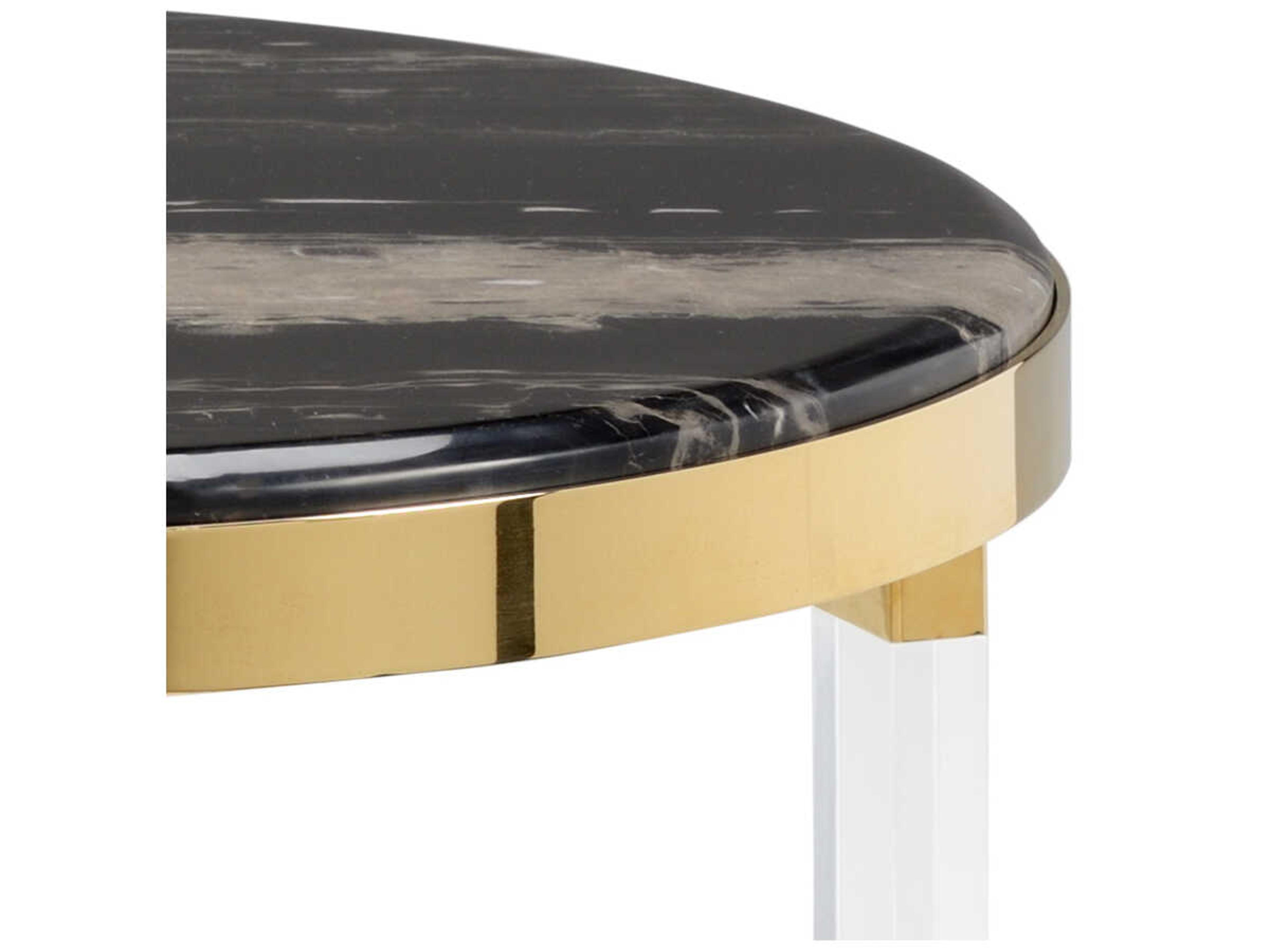Chelsea House Round Acrylic Black Clear Antique Brass End Table