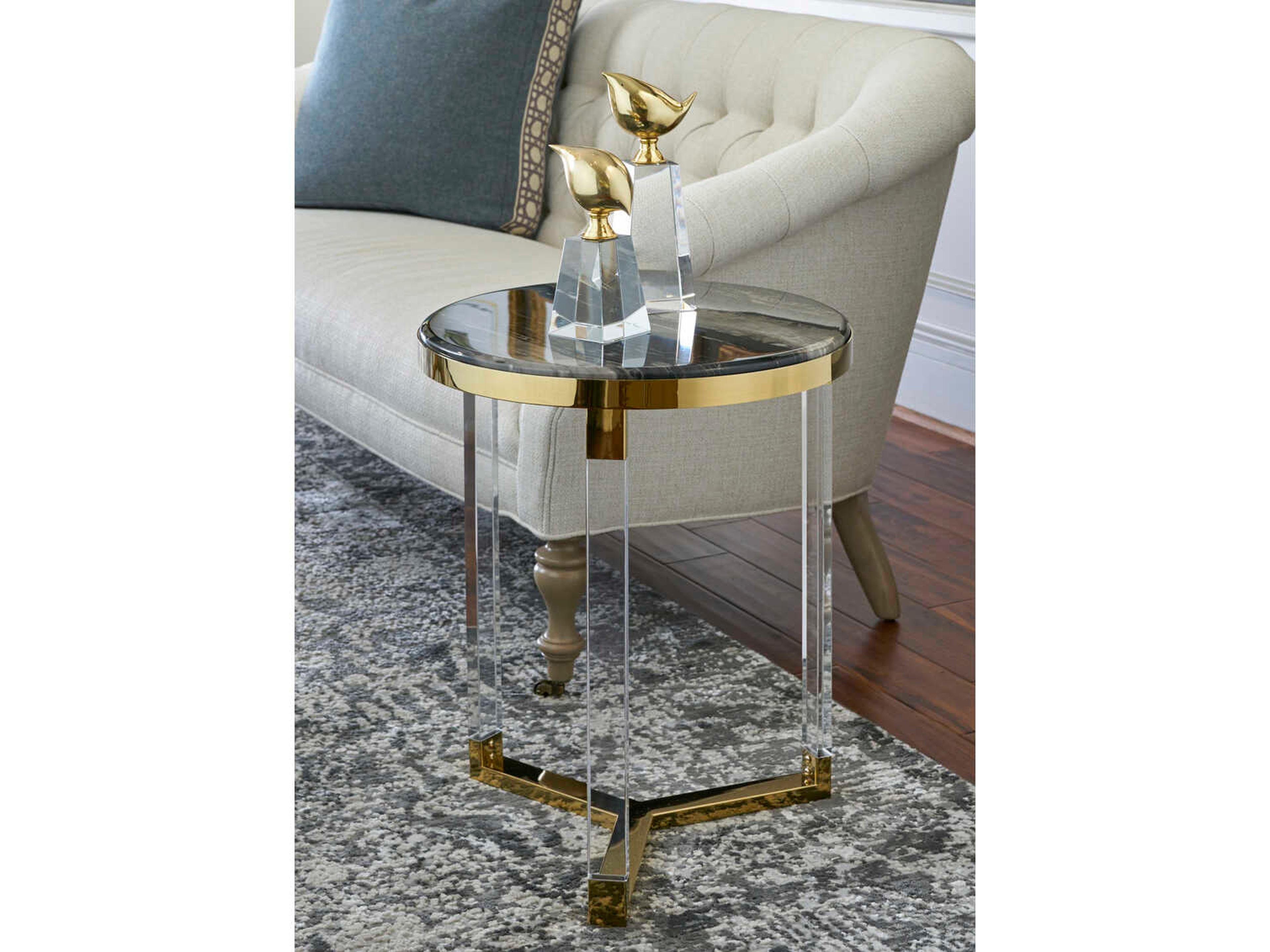 Chelsea House Round Acrylic Black Clear Antique Brass End Table