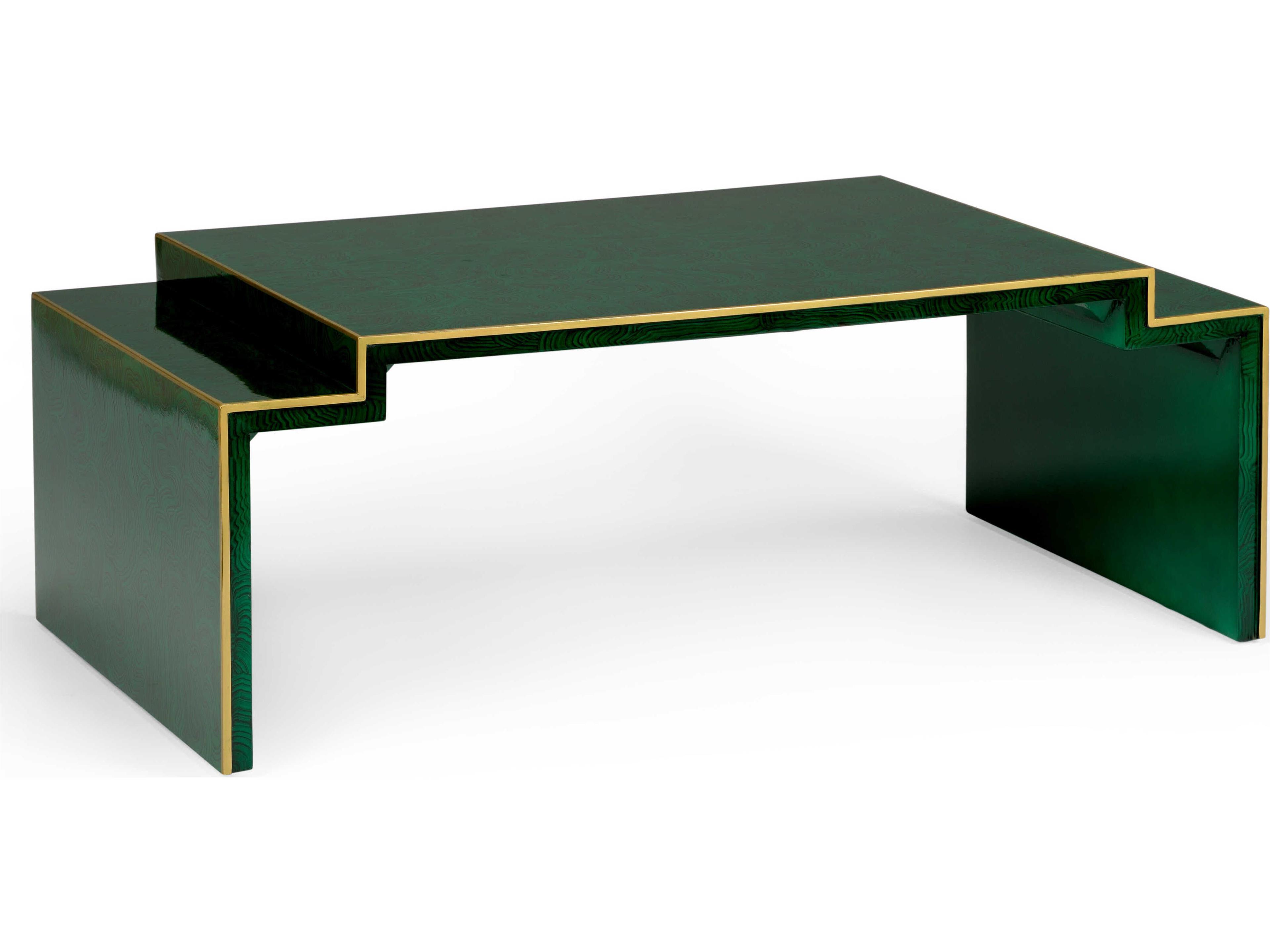 Elizabeth Wicker Chatsworth Rectangular Wood Green Gold Coffee Table