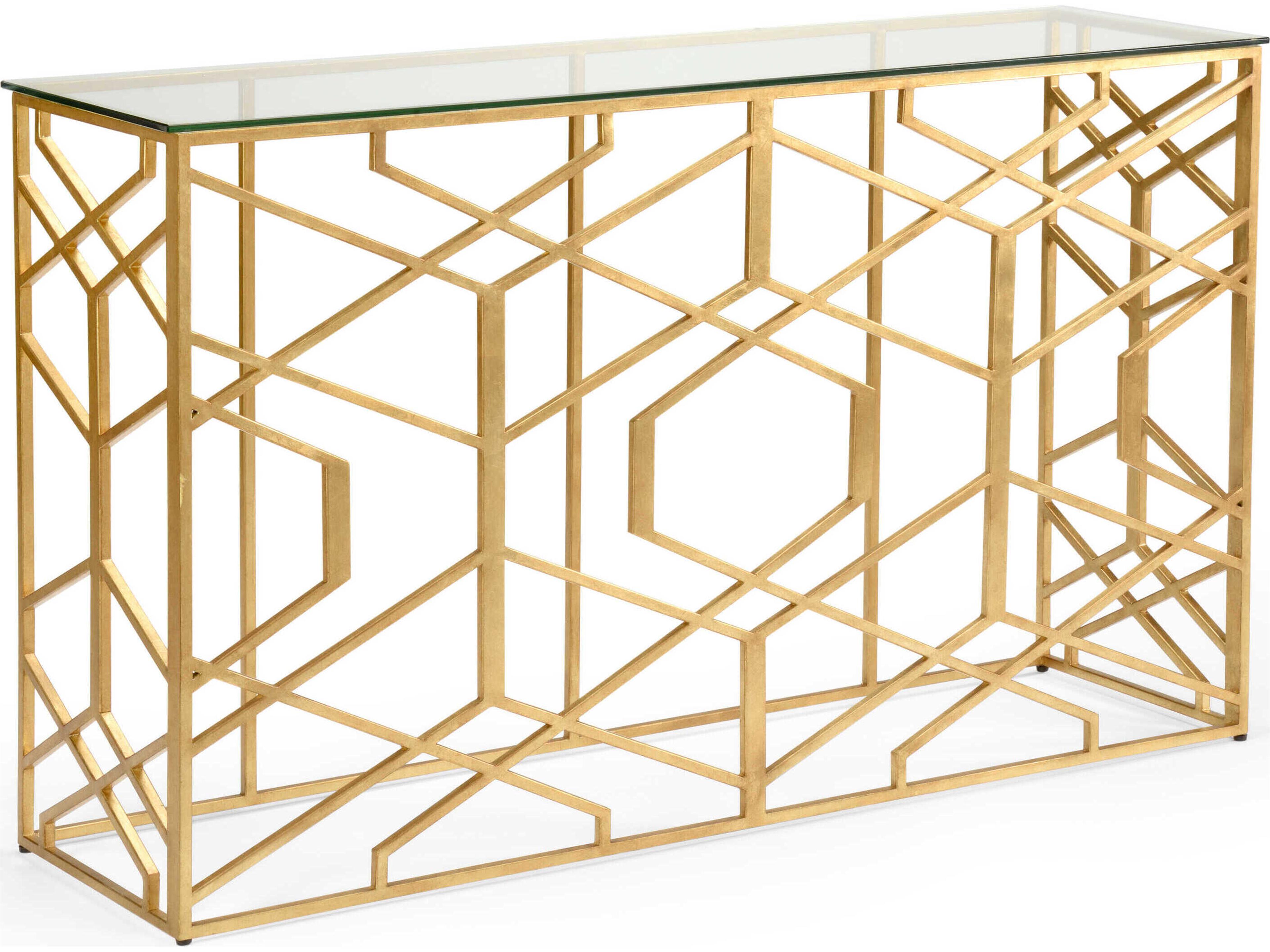 Claire Bell Trellis Rectangular Glass Gold Console