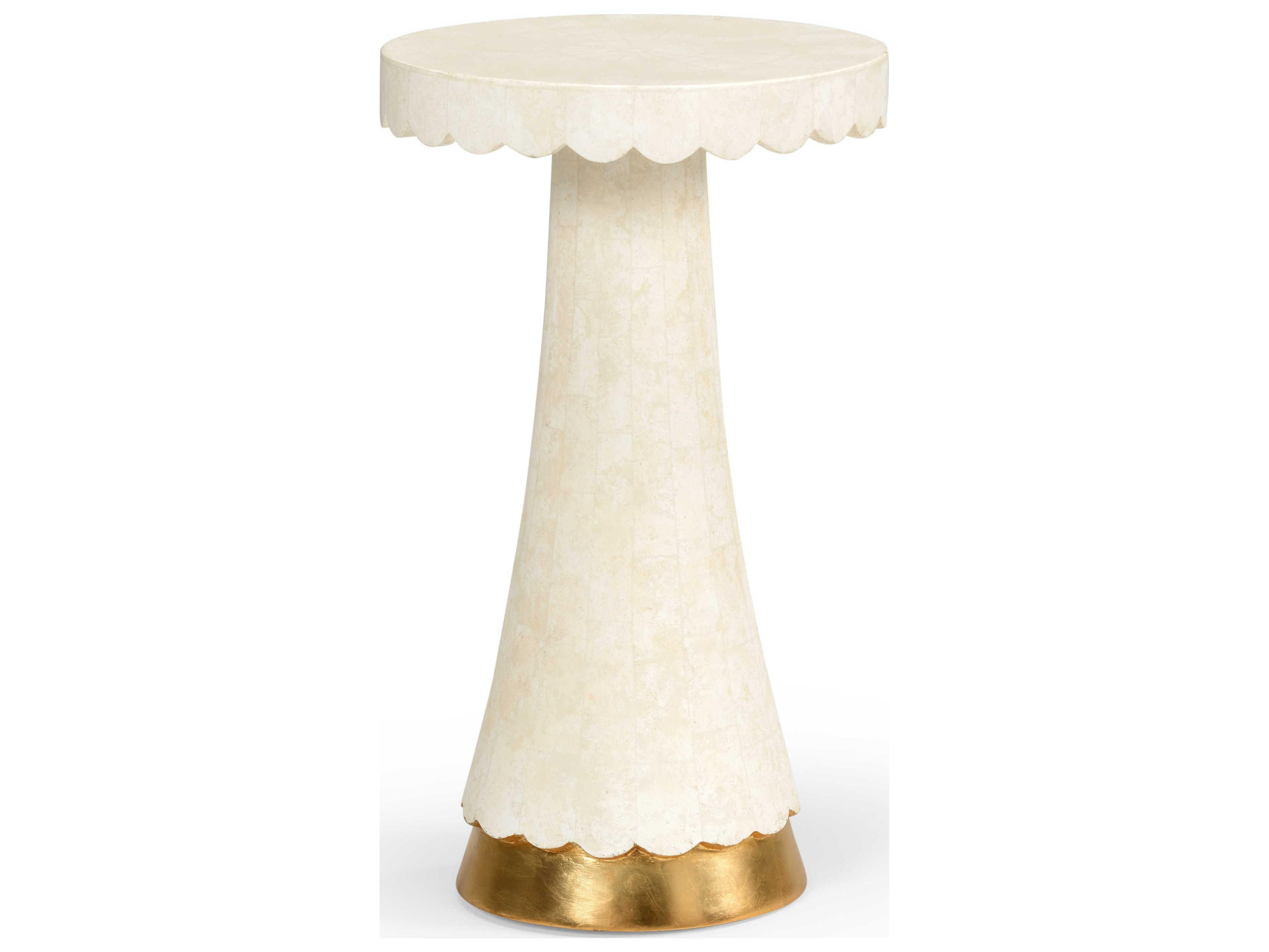 Round Wood White Gold End Table