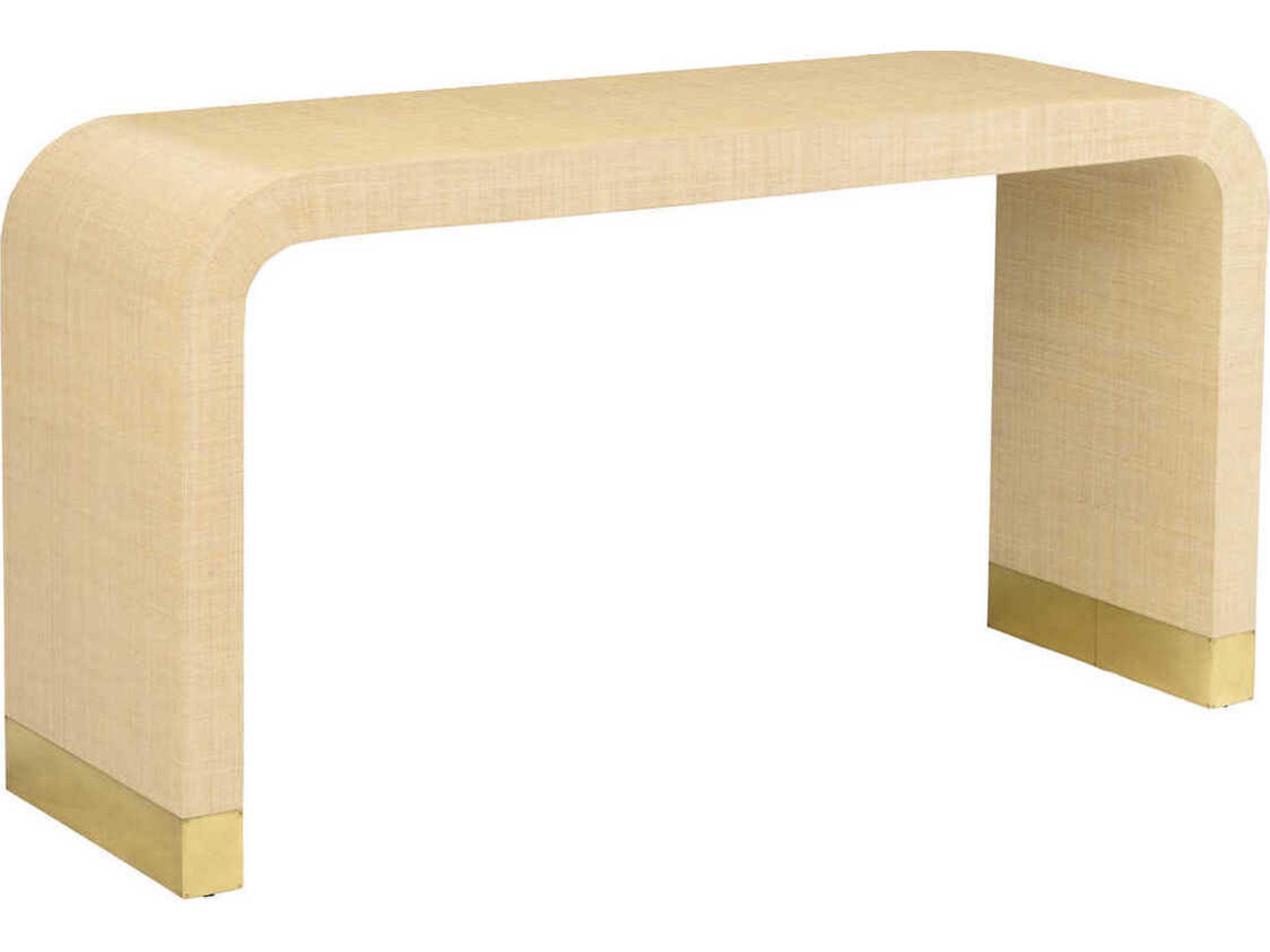 Jamie Merida Waterfall Rectangular Fabric Tan Gold Console - Cream