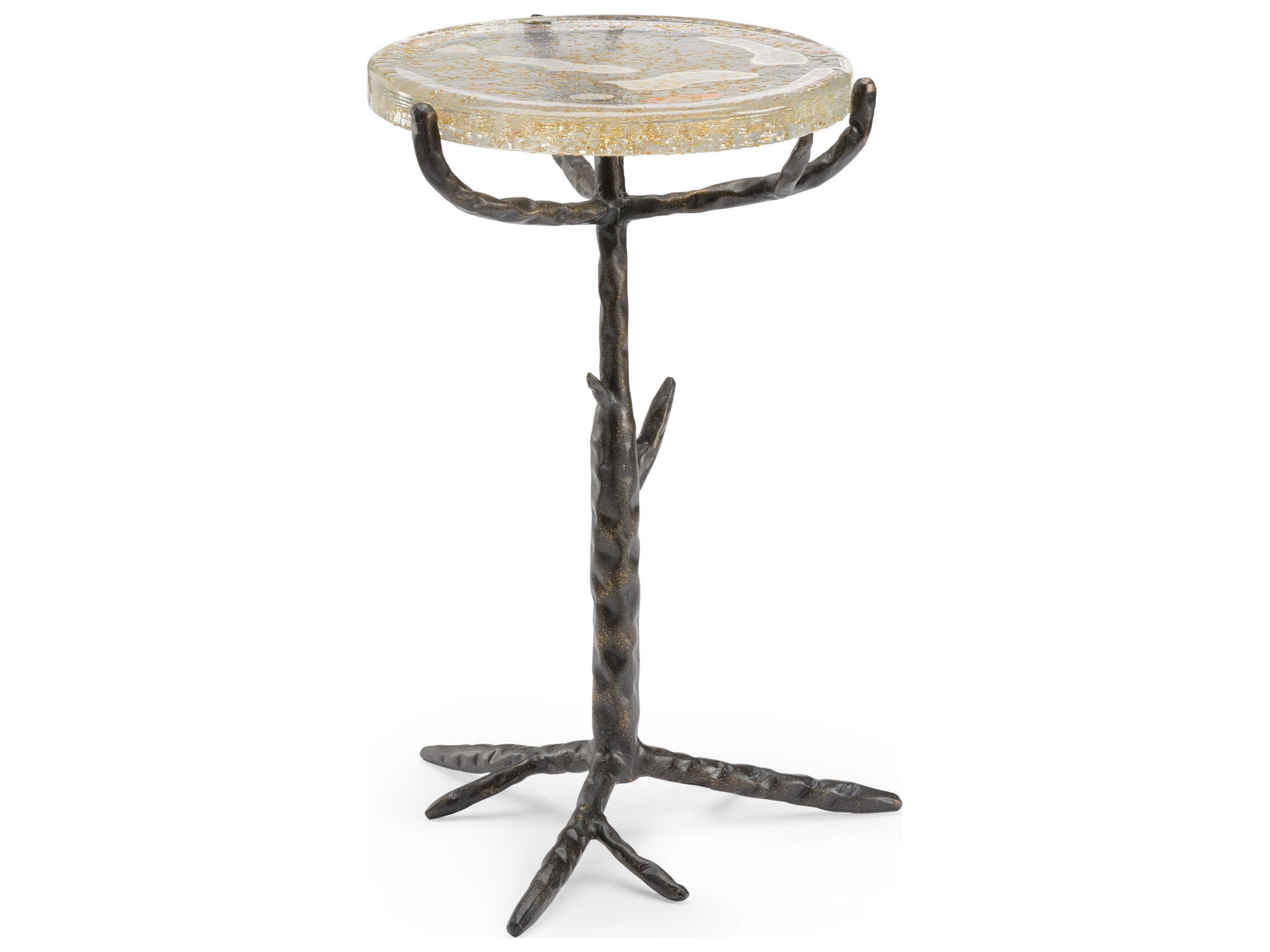 Chelsea House Bronze Twig Round Glass Brown Side Table