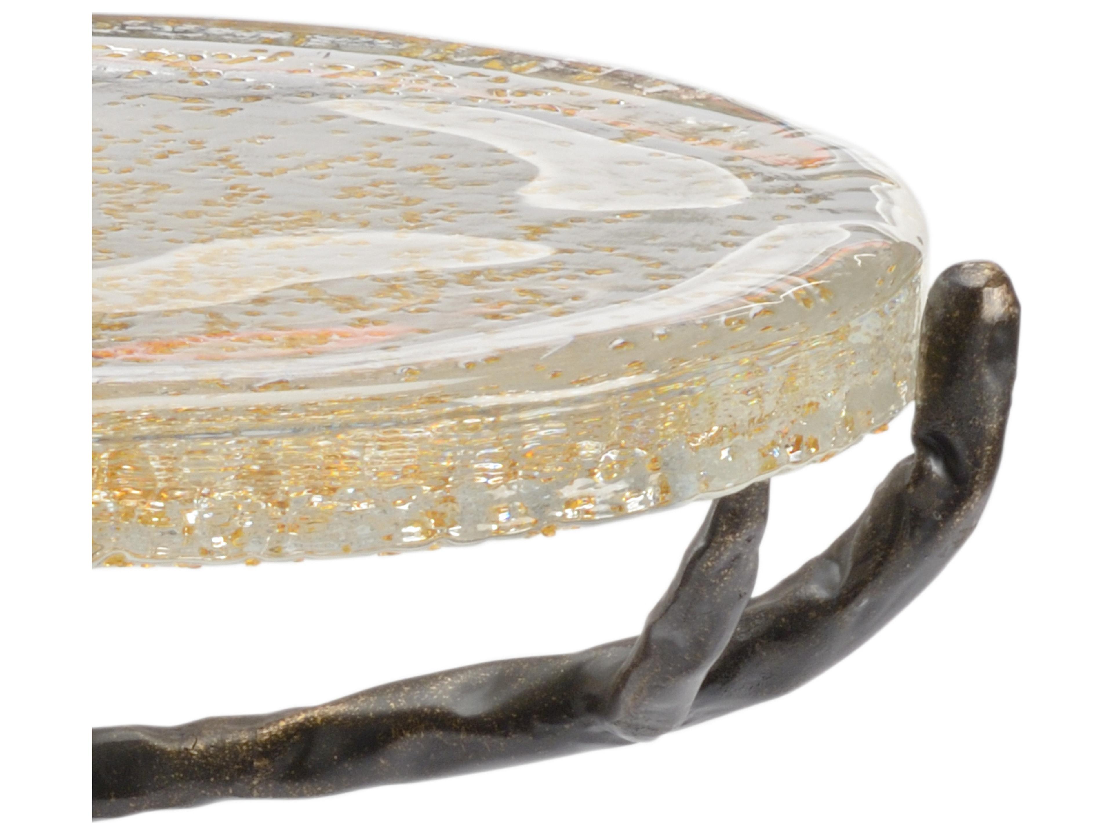 Chelsea House Bronze Twig Round Glass Brown Side Table