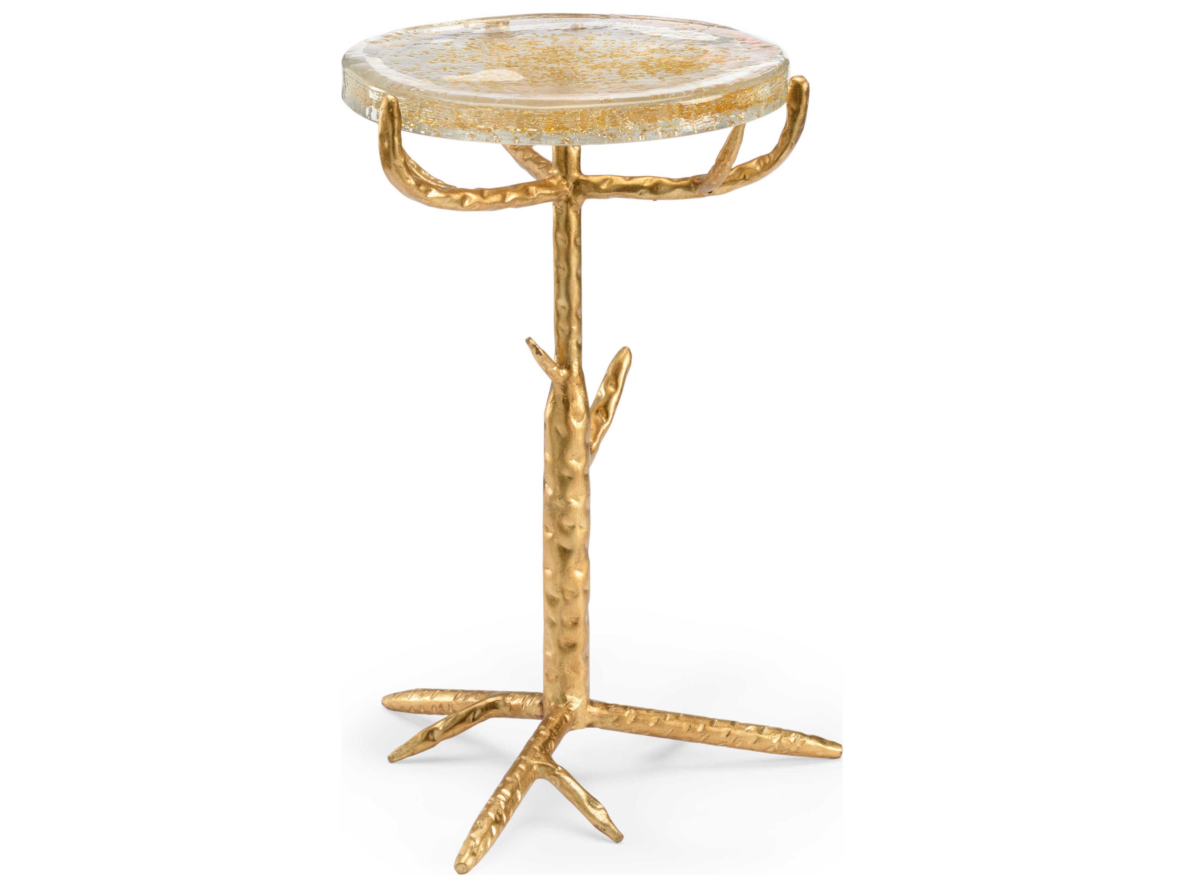Gold Twig Round Glass Side Table