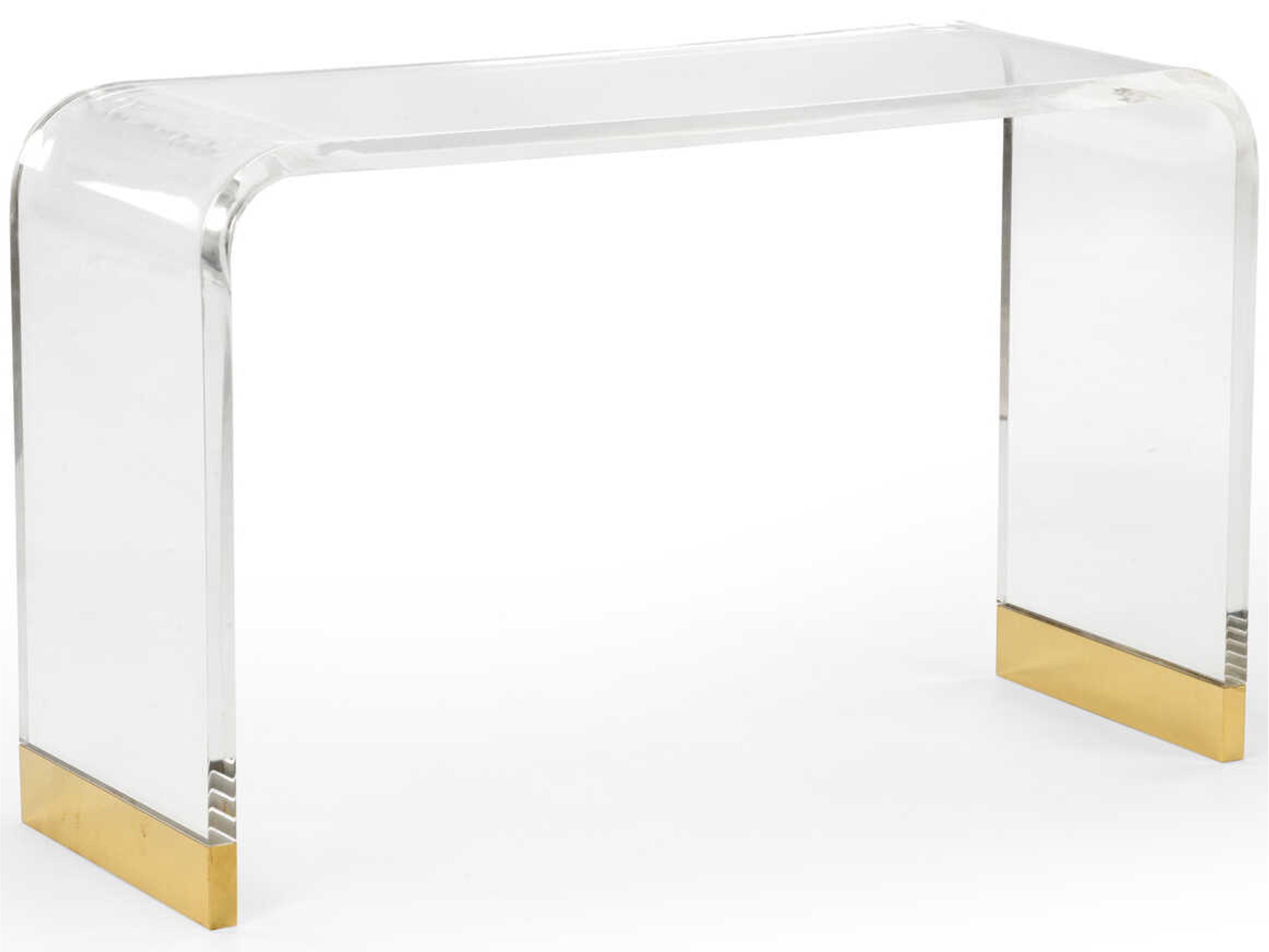 Waterfall Acrylic Console Table with Antique Brass Feet