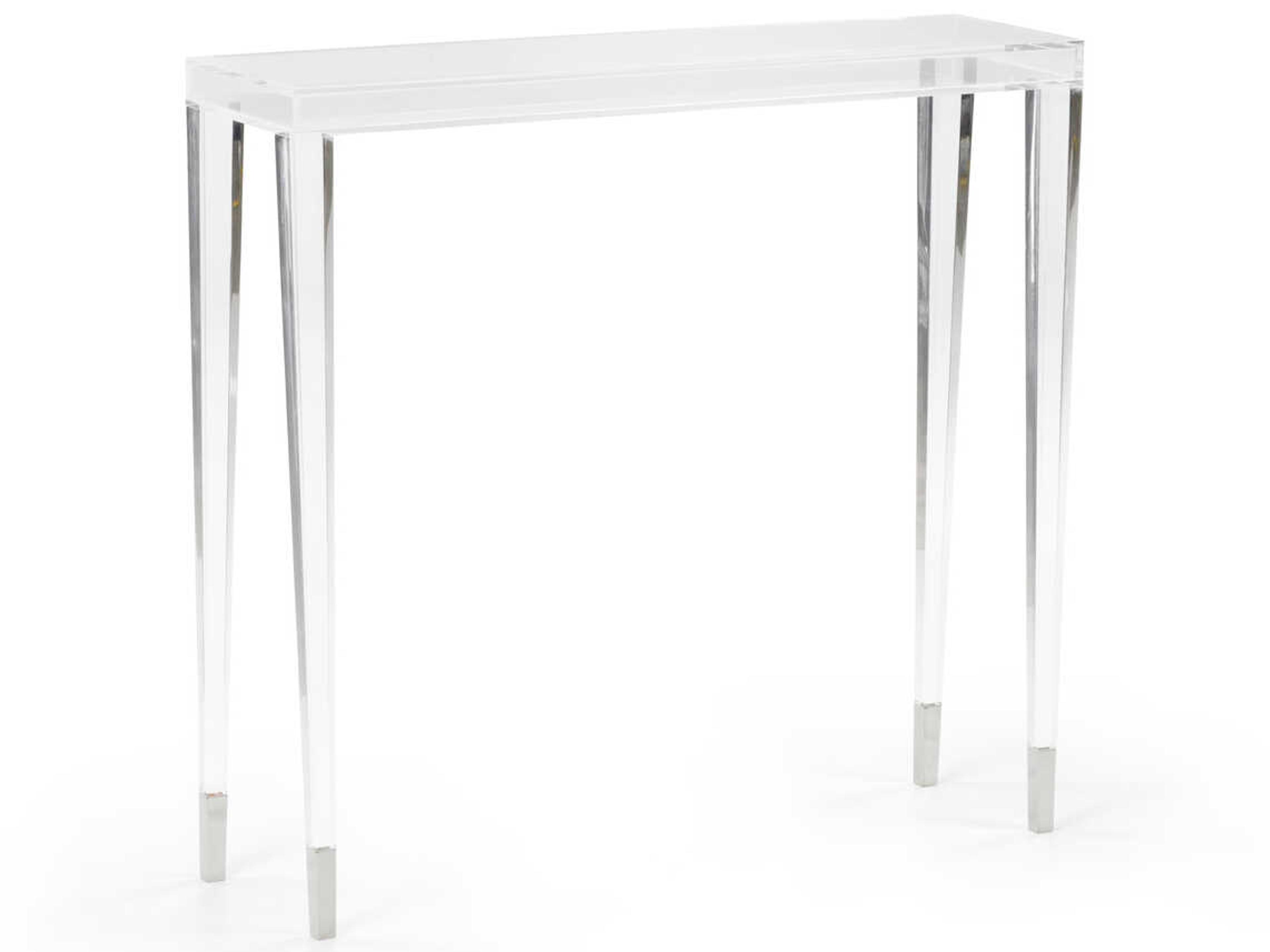 Rectangular Acrylic Clear Polished Nickel Console Table